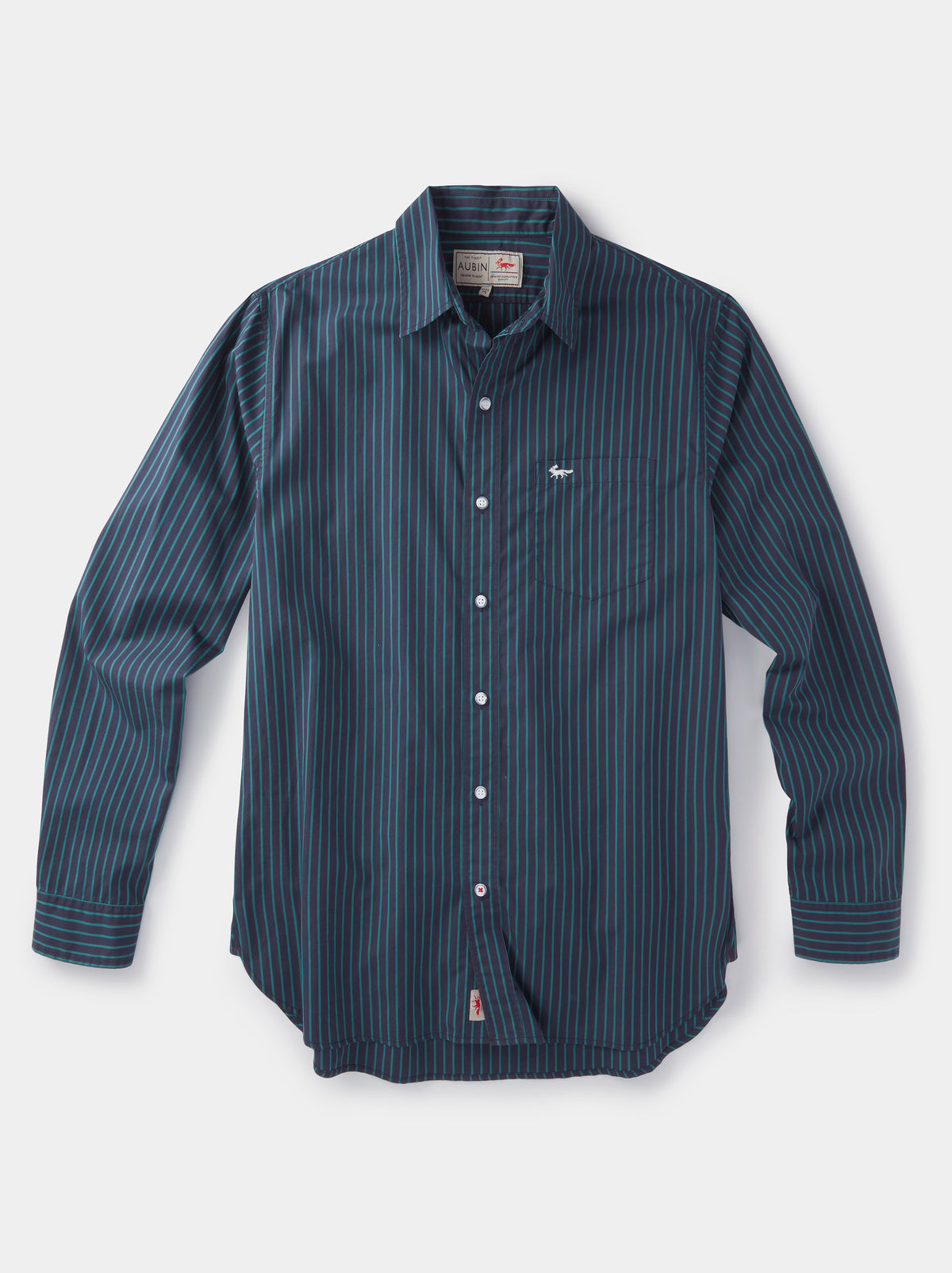 Aubin Navy Stripe Gladstone Poplin Shirt | Poplin Shirt