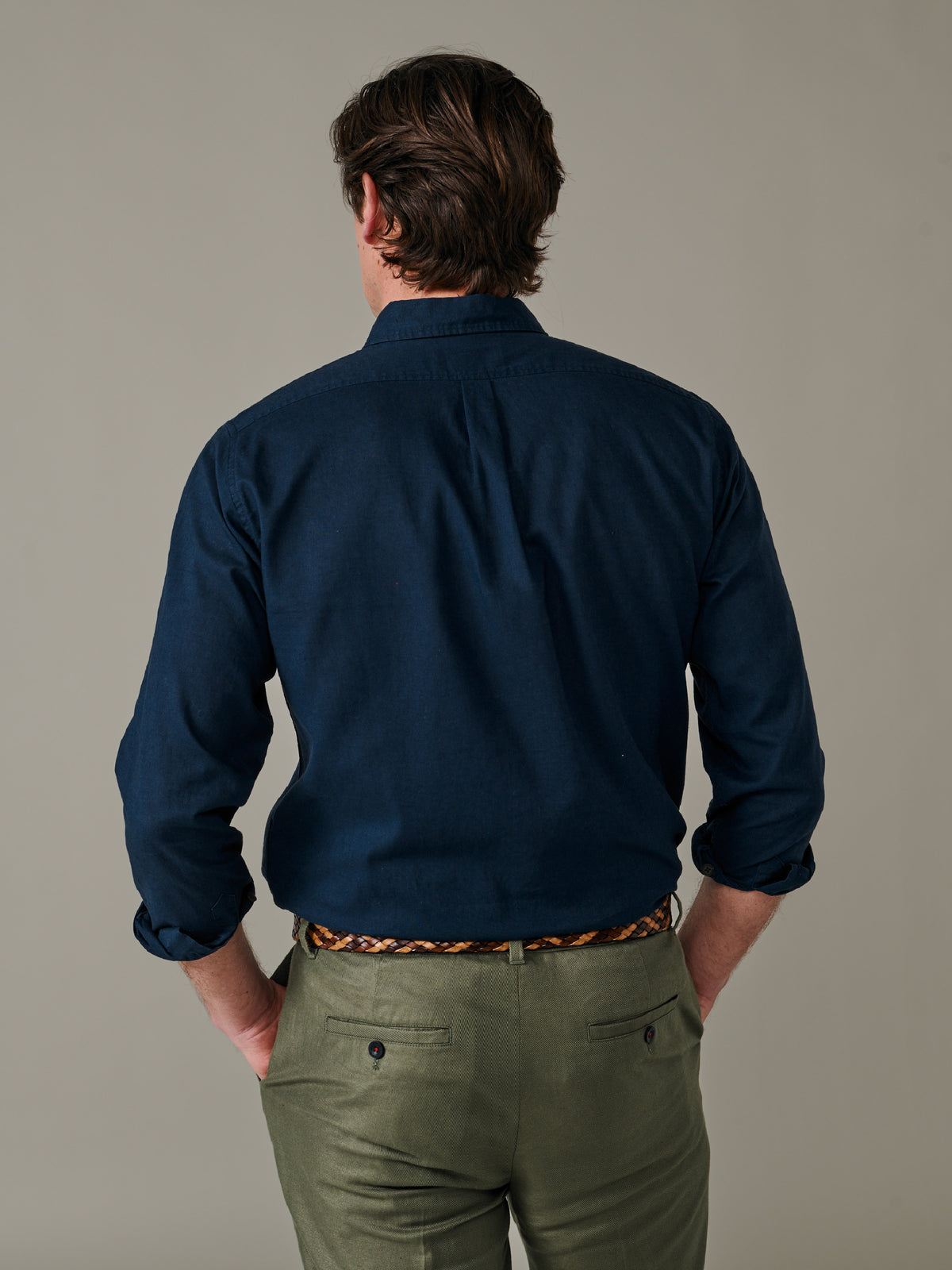 Aubin Navy Grainsby Linen Cotton Shirt | Linen Shirt
