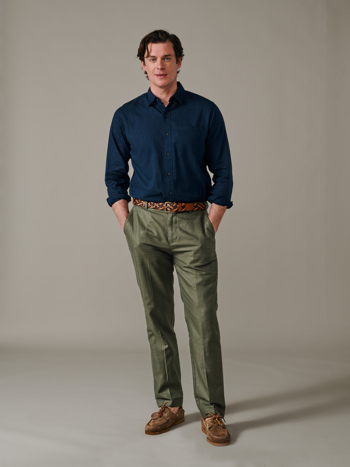 Aubin Navy Grainsby Linen Cotton Shirt | Linen Shirt