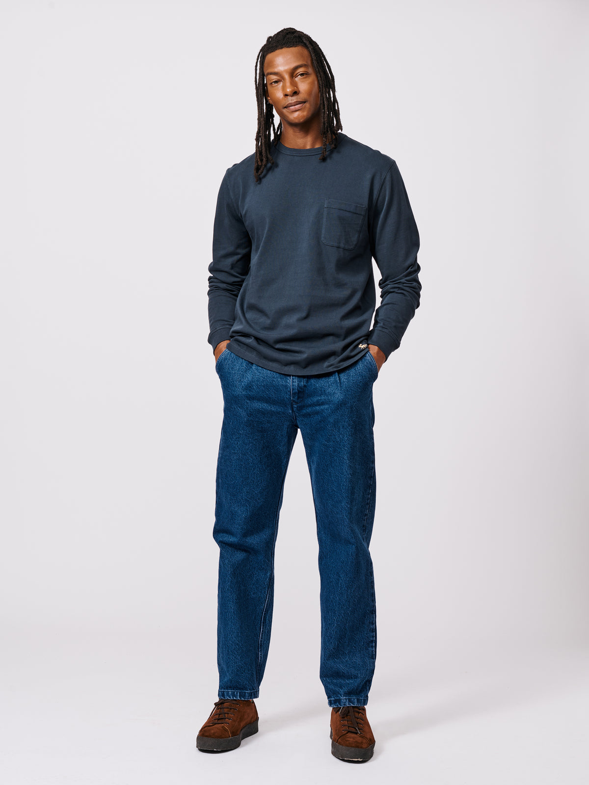 Aubin Navy George Long Sleeve T-Shirt | Long Sleeve Tee