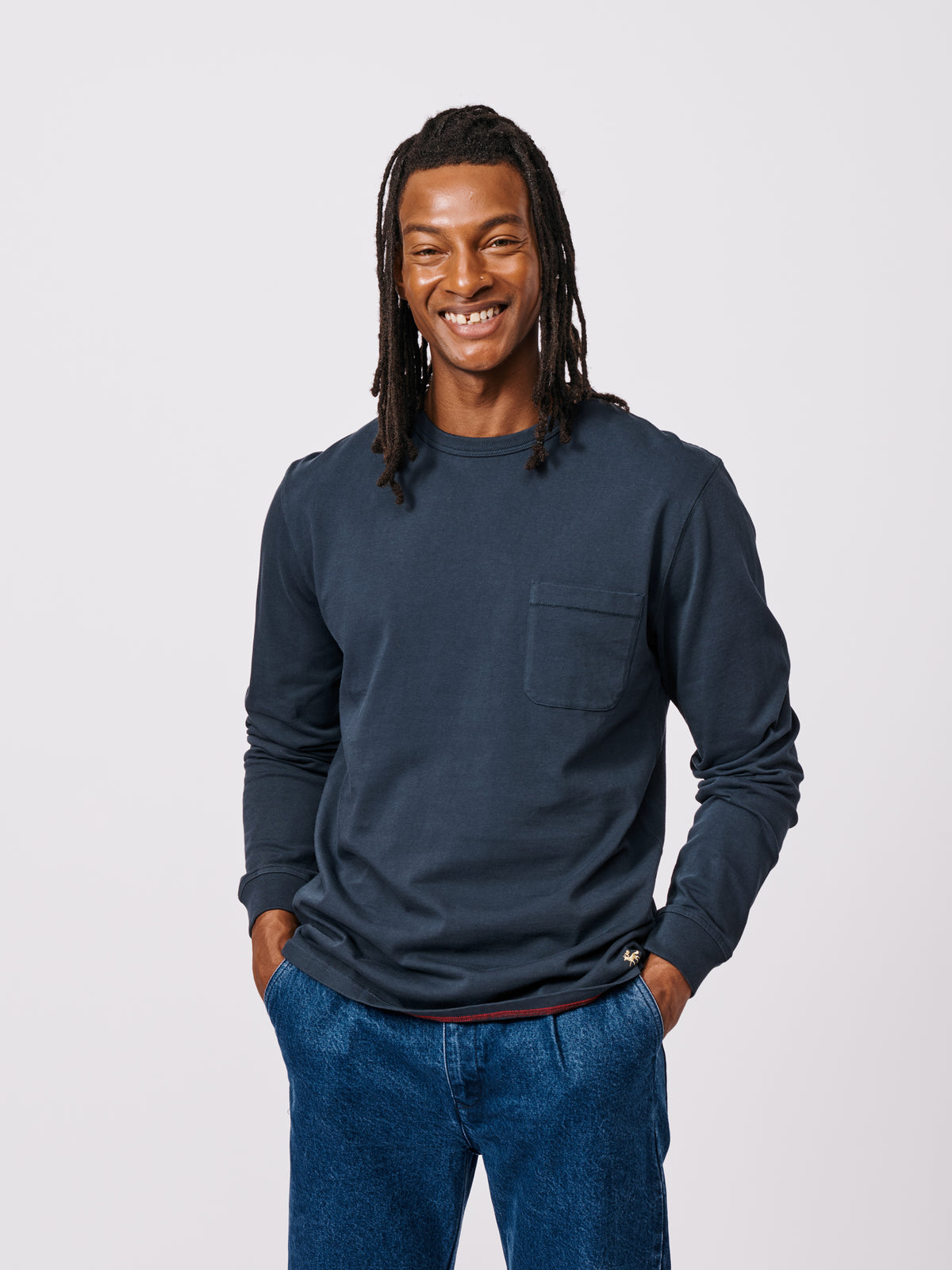 Aubin Navy George Long Sleeve T-Shirt | Long Sleeve Tee