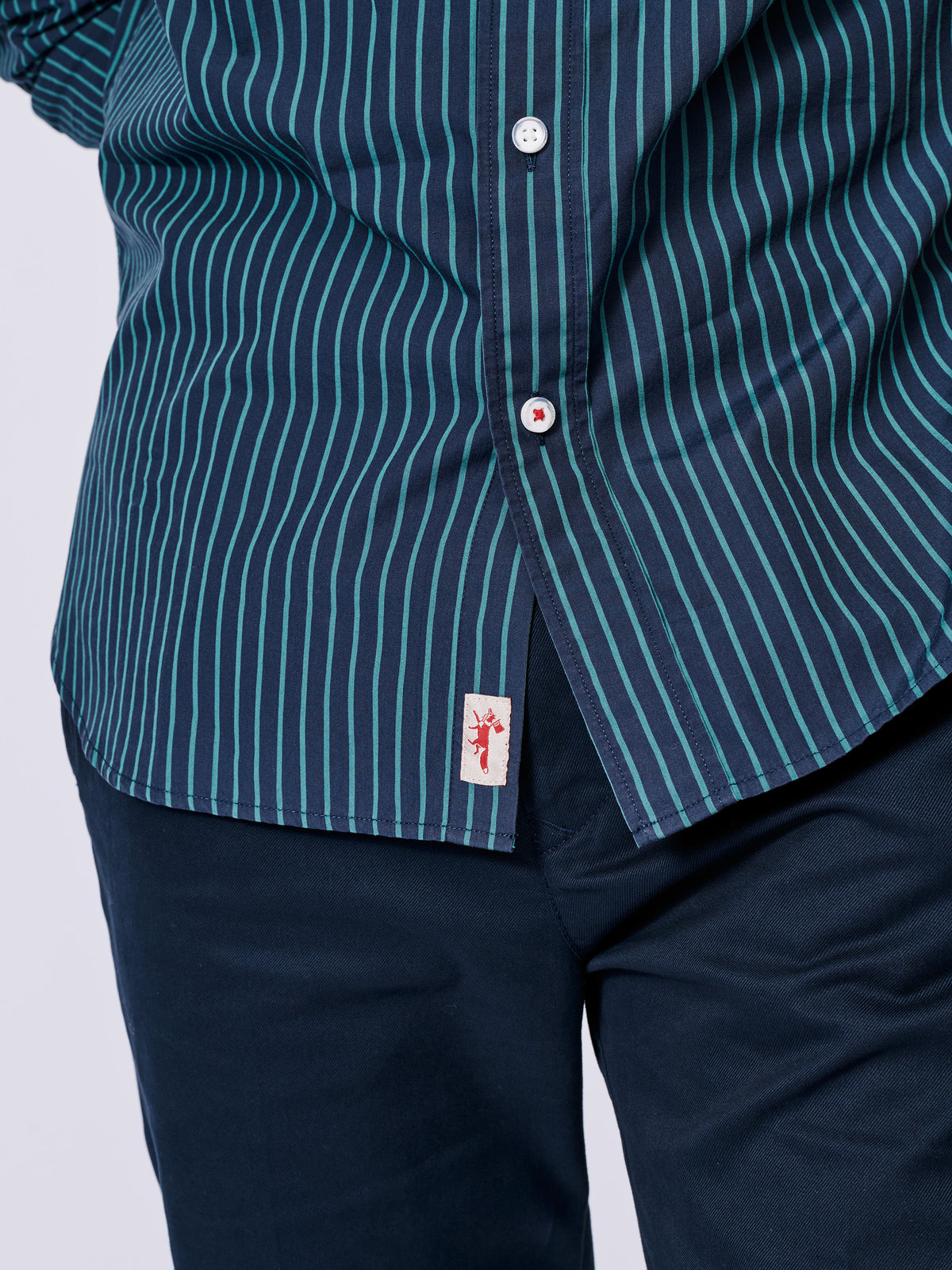 Aubin Navy Stripe Gladstone Poplin Shirt | Poplin Shirt