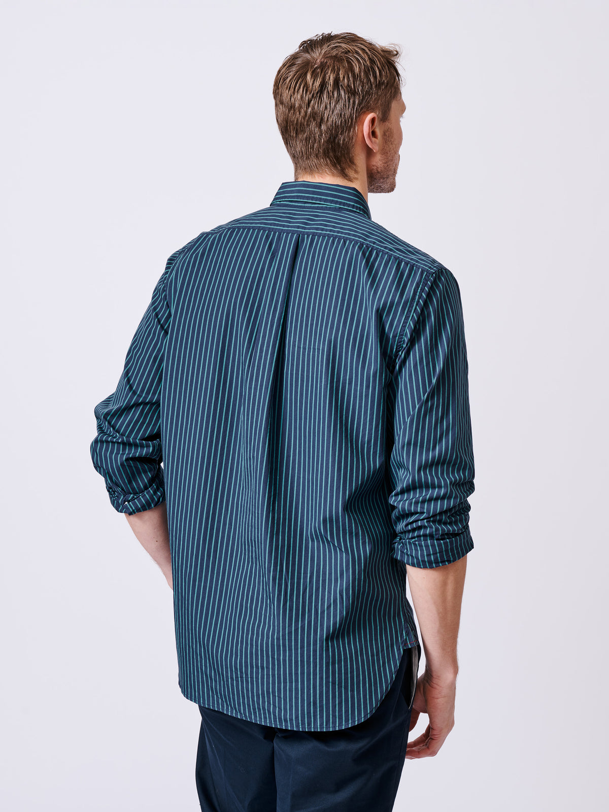 Aubin Navy Stripe Gladstone Poplin Shirt | Poplin Shirt