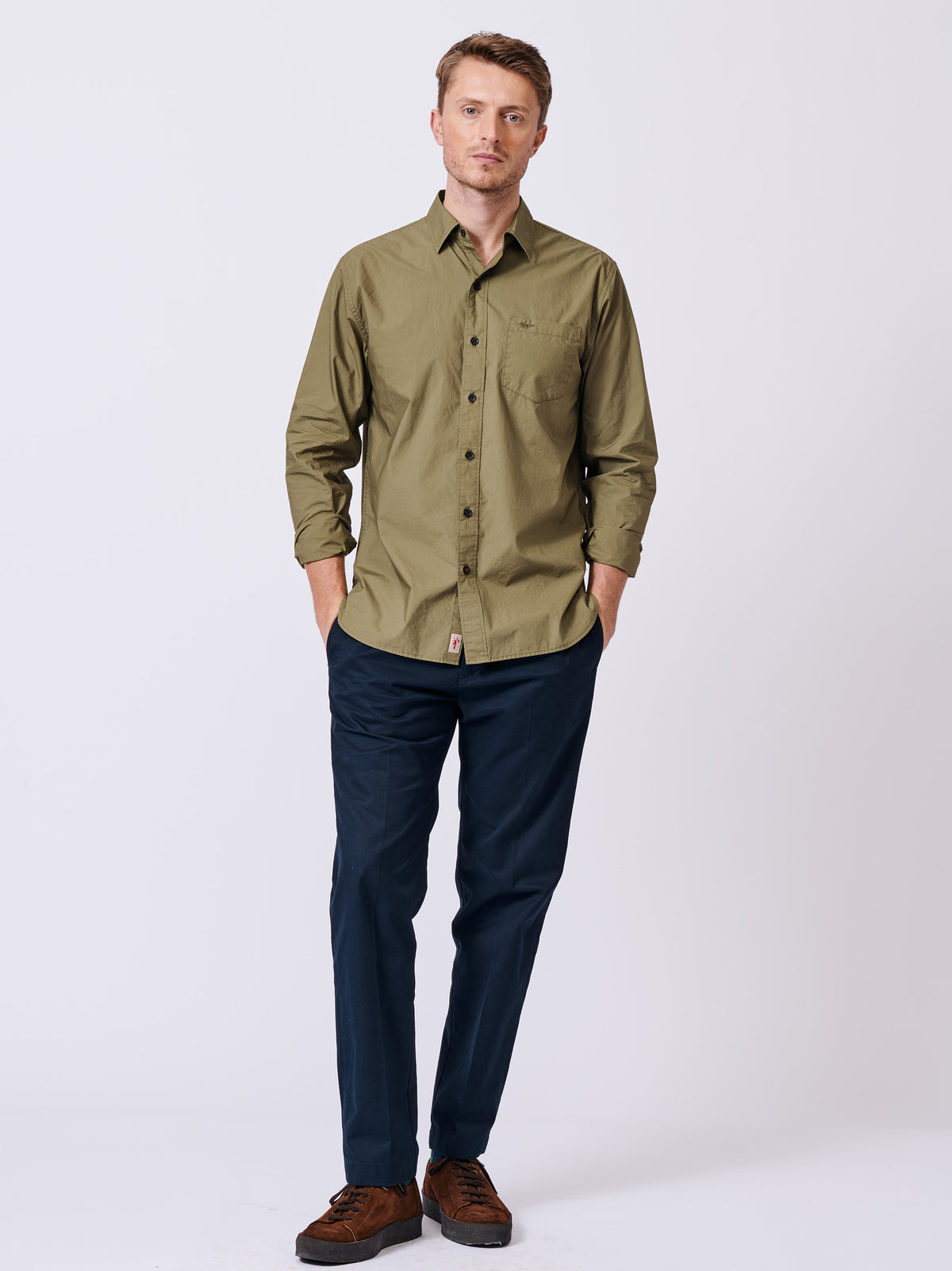 Aubin Khaki Gladstone Poplin Shirt | Poplin Shirt