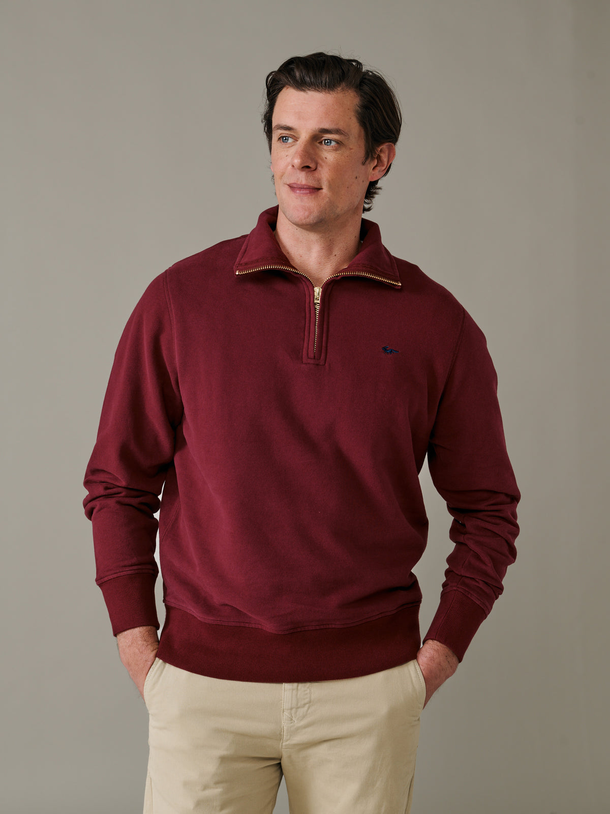 Aubin Oxblood Harris Zip Neck | Zip Neck