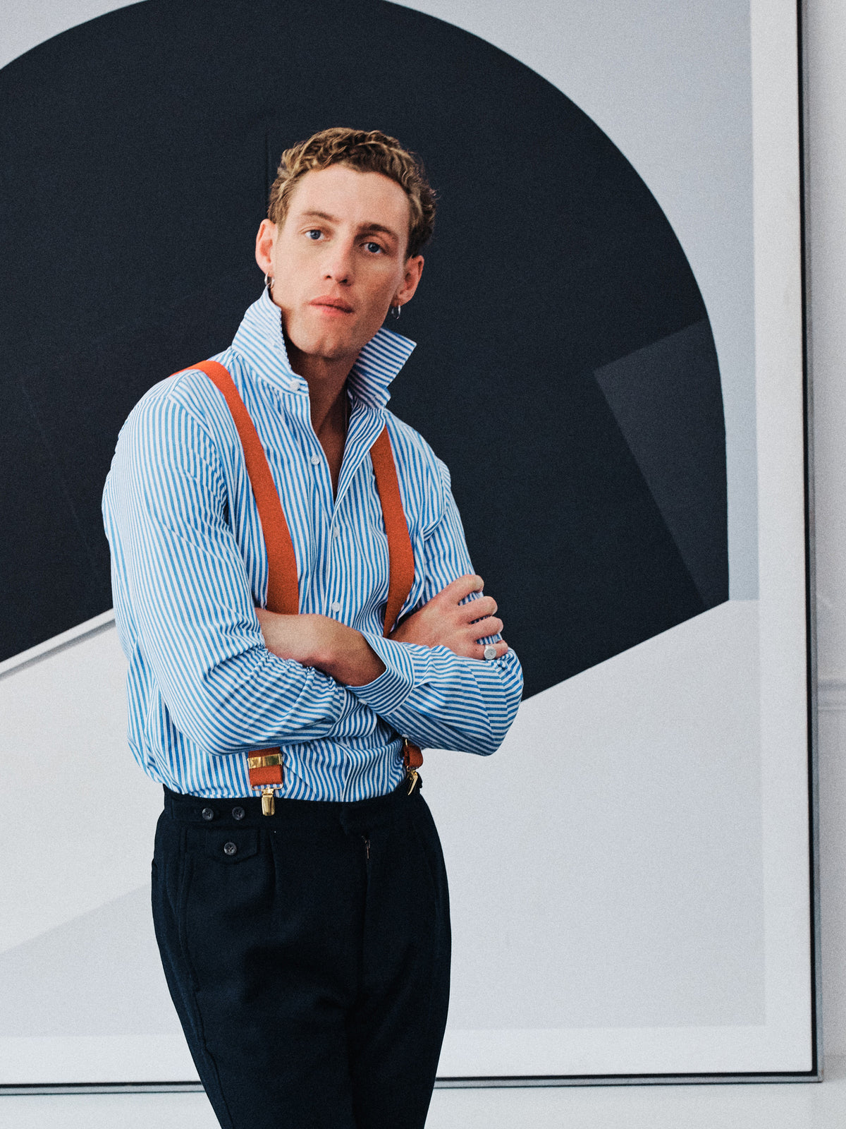 Aubin Blue Stripe Hardy Cut Away Collar Shirt | Formal Shirt