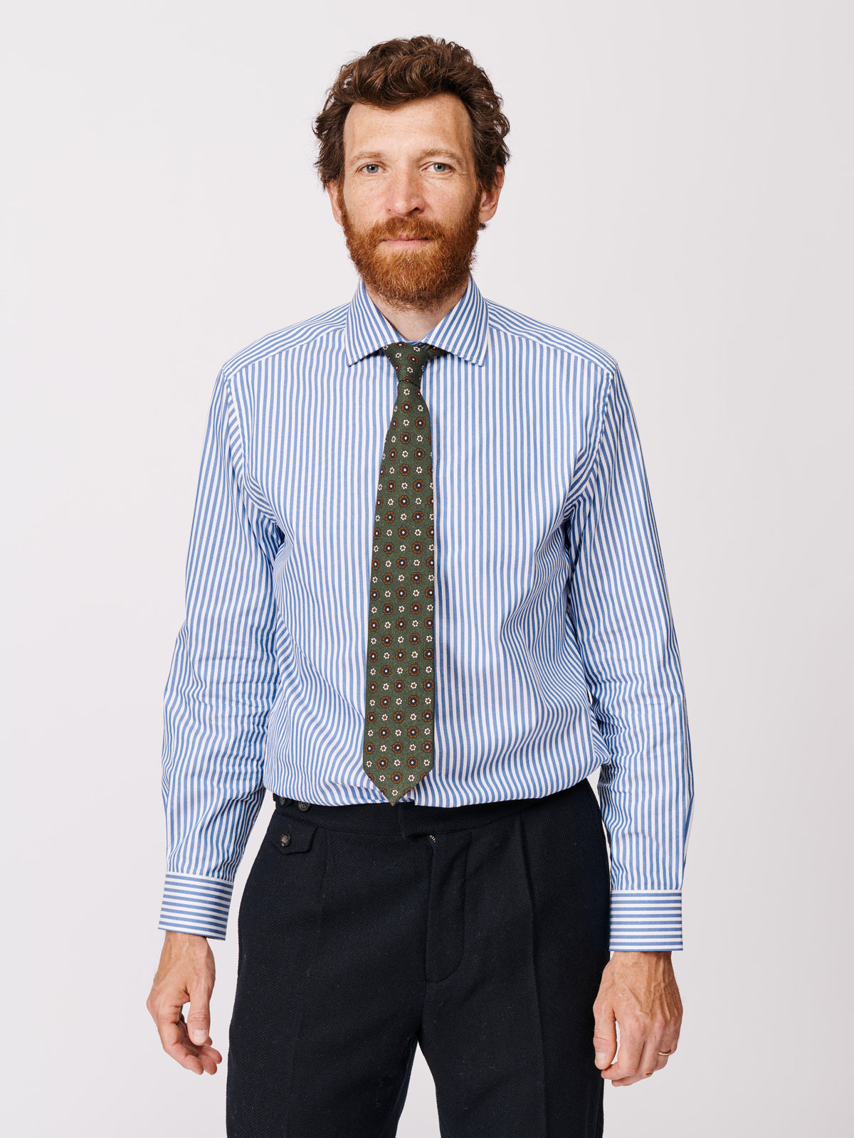 Aubin Blue Stripe Hardy Cut Away Collar Shirt | Formal Shirt