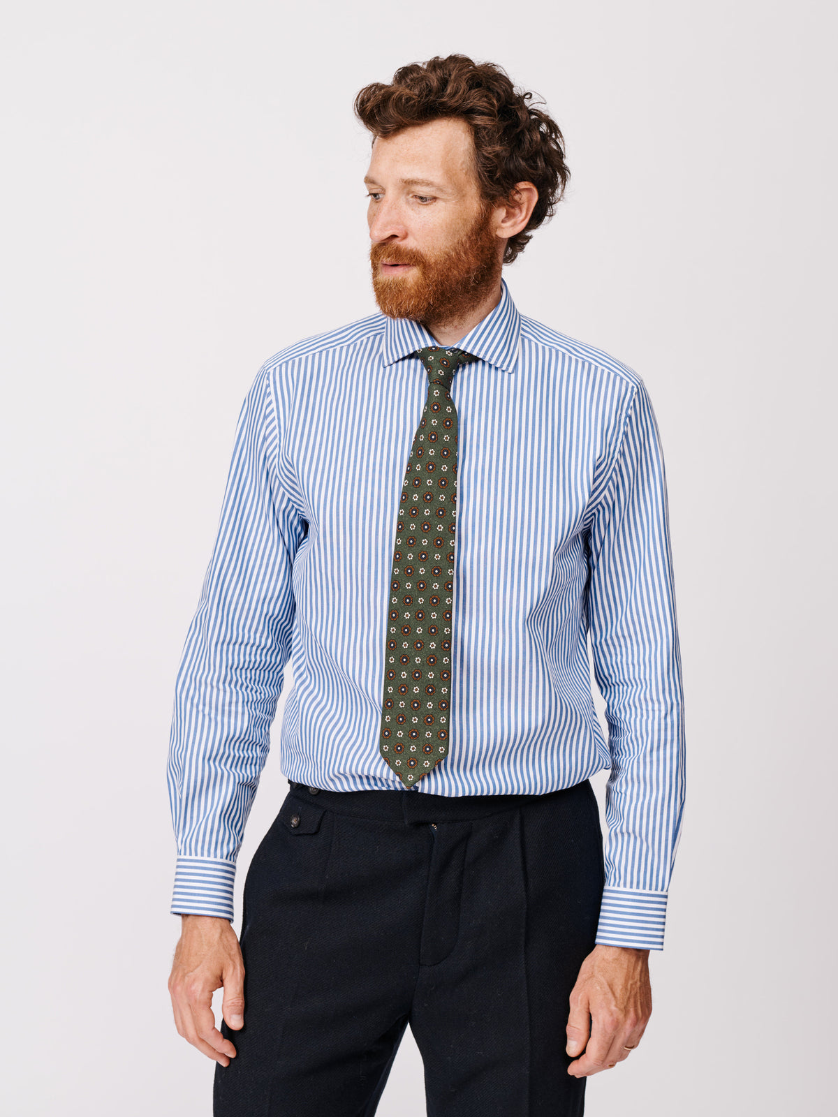 Aubin Blue Stripe Hardy Cut Away Collar Shirt | Formal Shirt