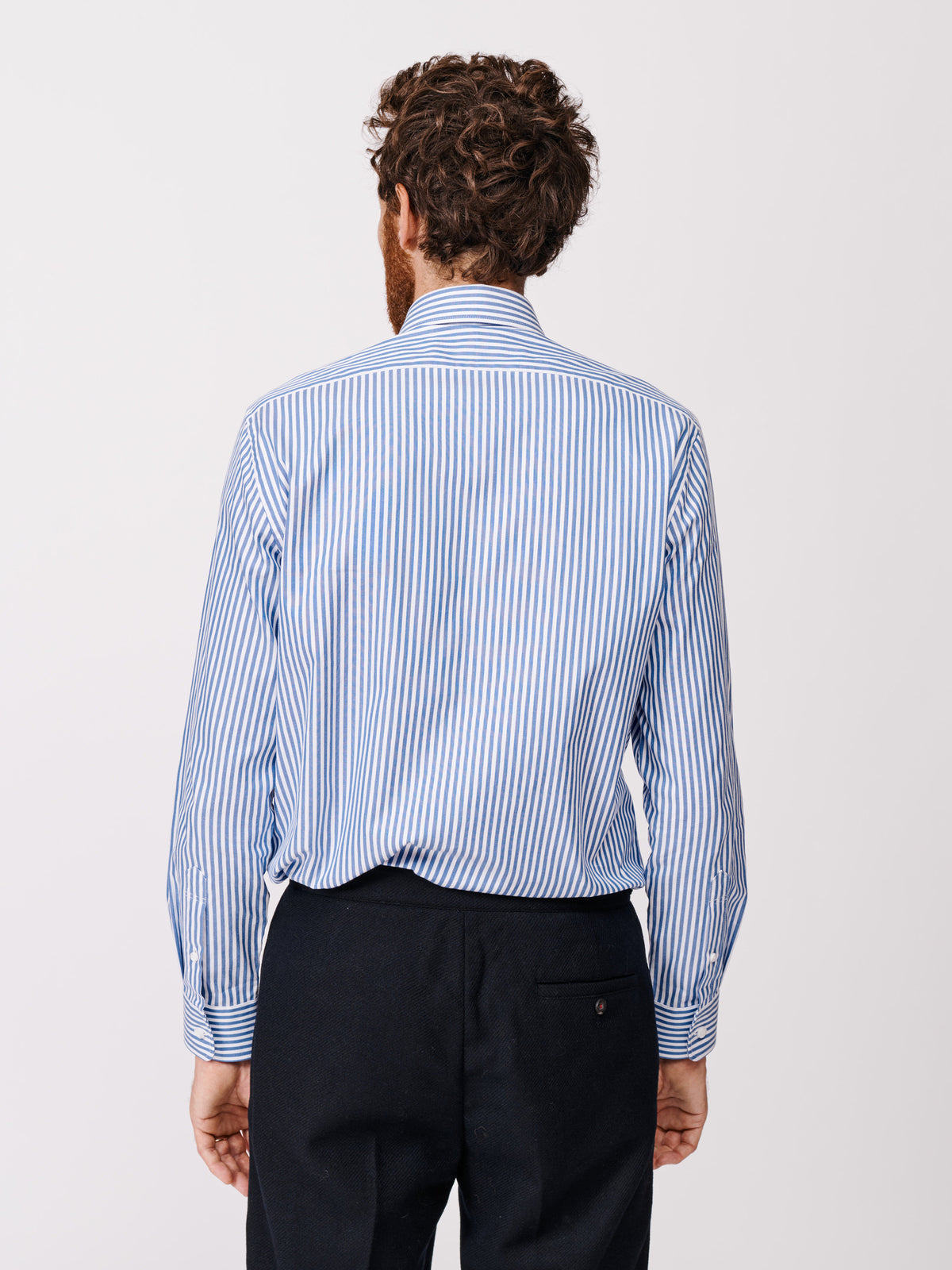 Aubin Blue Stripe Hardy Cut Away Collar Shirt | Formal Shirt