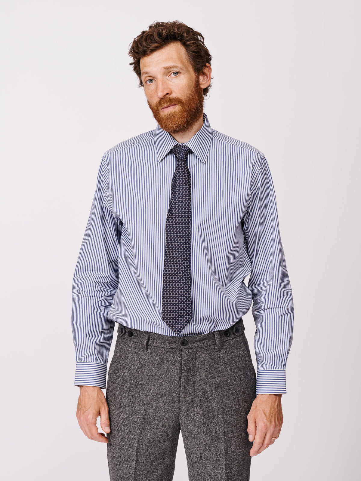 Aubin Dark Blue Stripe Hardy Cut Away Collar Shirt | Formal Shirt