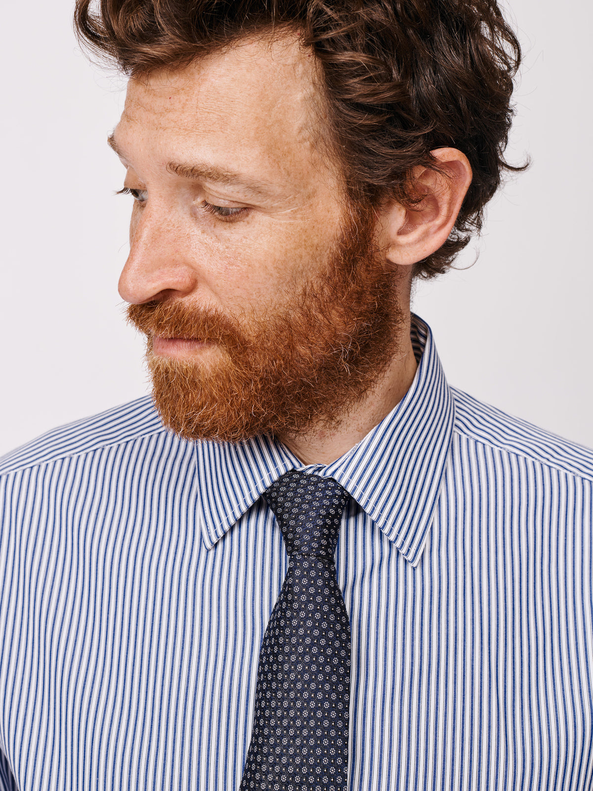 Aubin Dark Blue Stripe Hardy Cut Away Collar Shirt | Formal Shirt