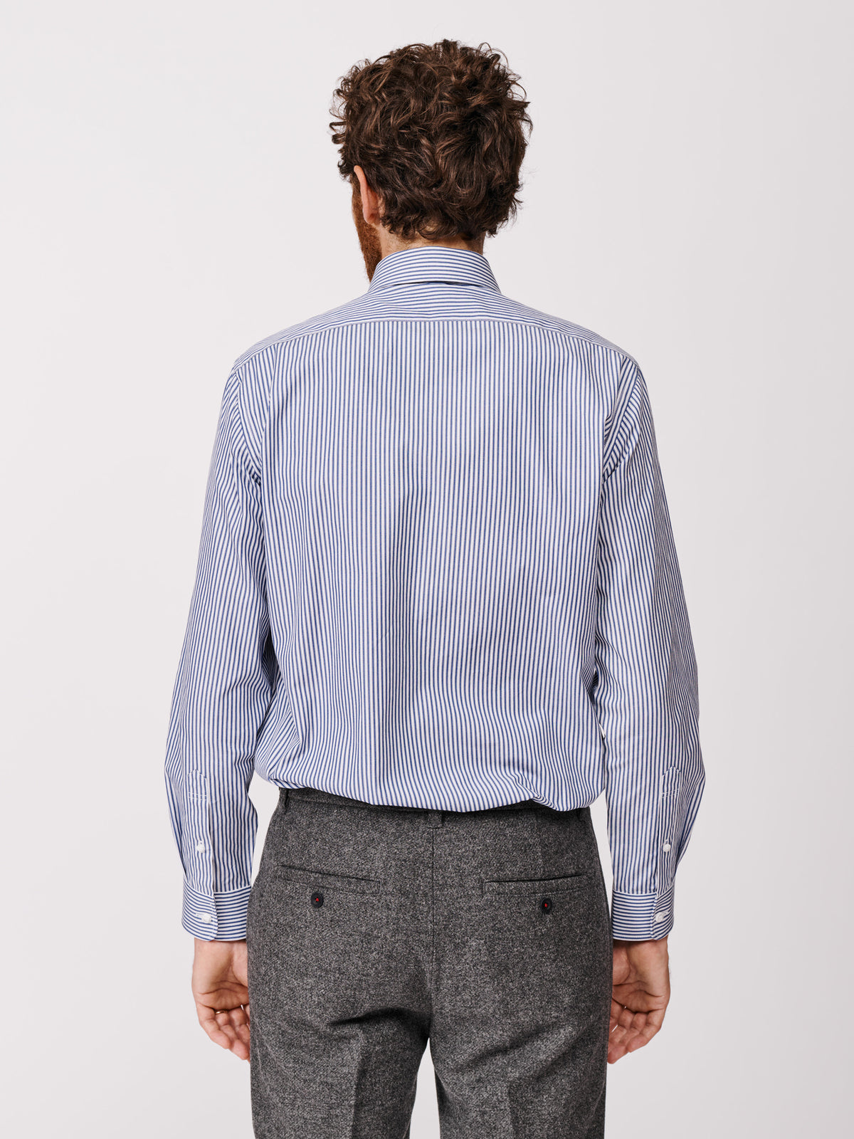 Aubin Dark Blue Stripe Hardy Cut Away Collar Shirt | Formal Shirt