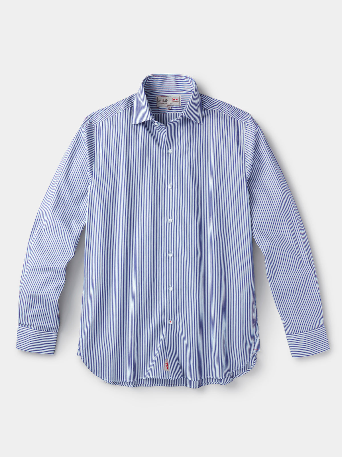 Aubin Hardy Cut Away Collar Shirt in Blue Stripe, styled as part of the Shirt & Tie Set