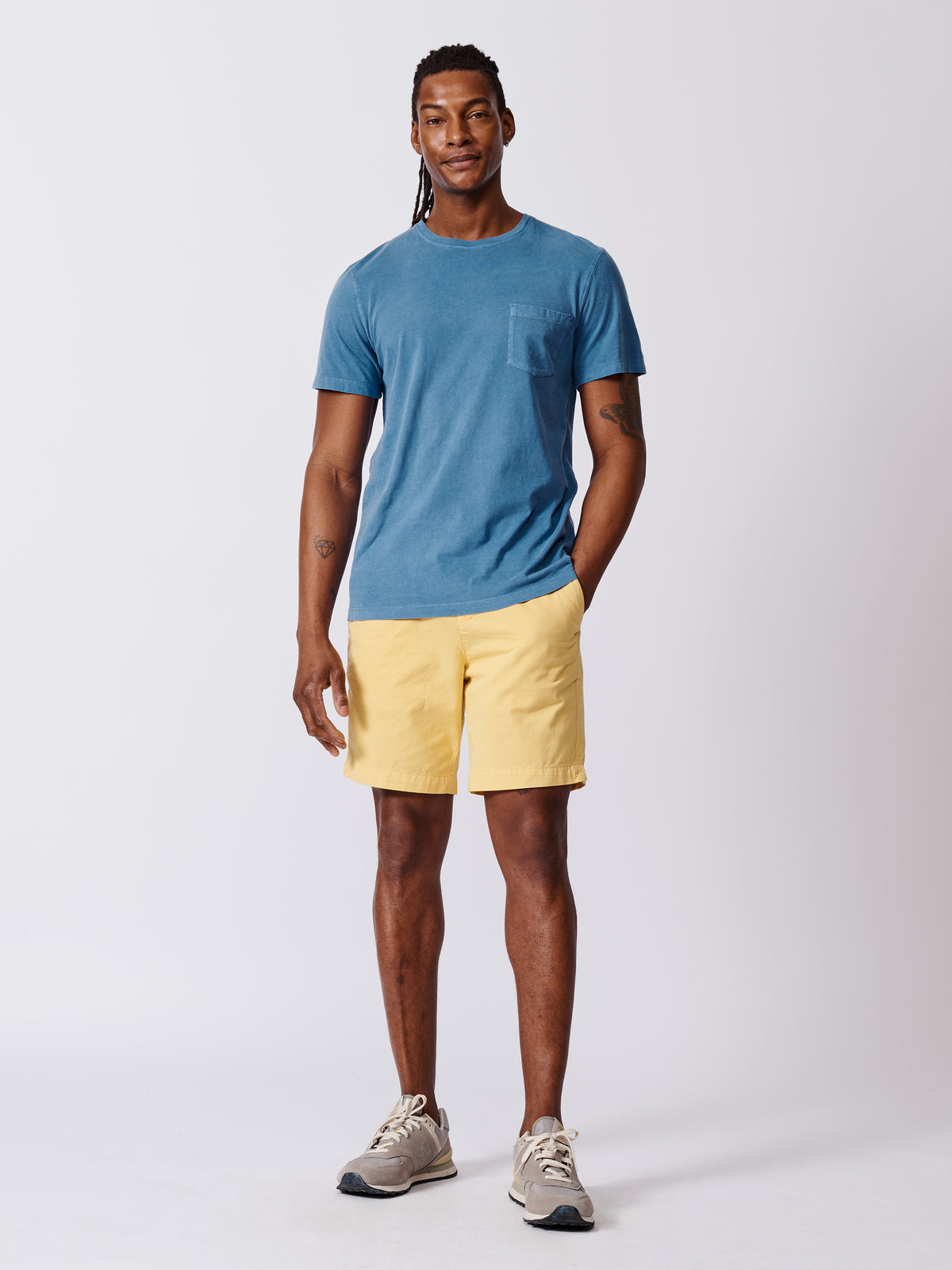 Aubin Cornflower Hareby Garment Dyed Pocket T-Shirt | Pocket Tee