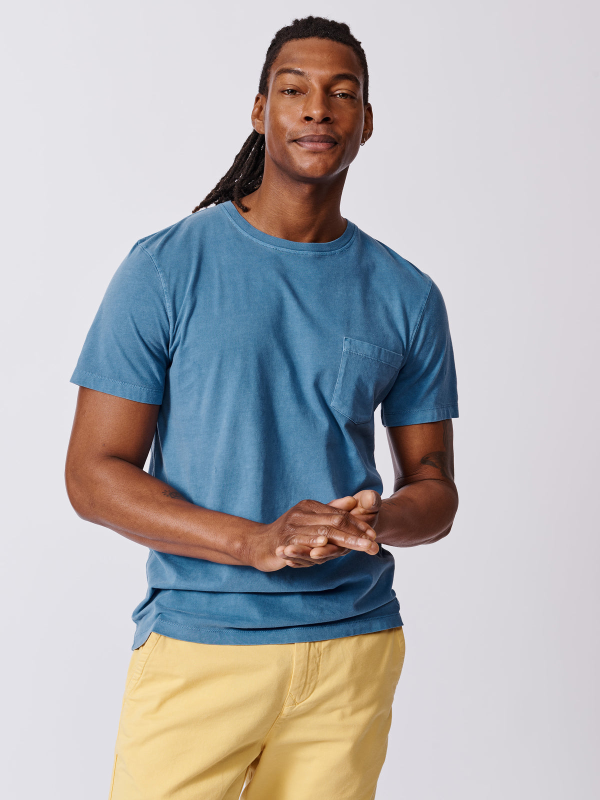 Aubin Cornflower Hareby Garment Dyed Pocket T-Shirt | Pocket Tee