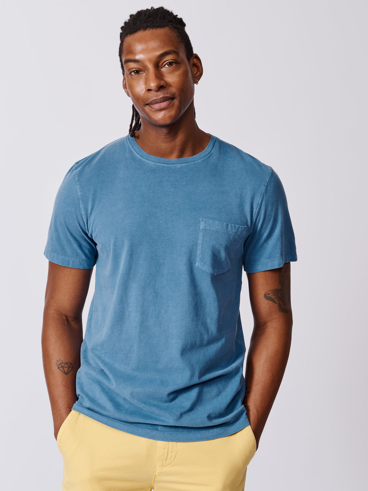 Aubin Cornflower Hareby Garment Dyed Pocket T-Shirt | Pocket Tee