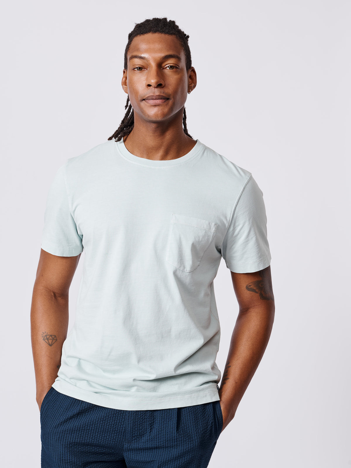 Aubin Mint Hareby Garment Dyed Pocket T-Shirt | Pocket Tee