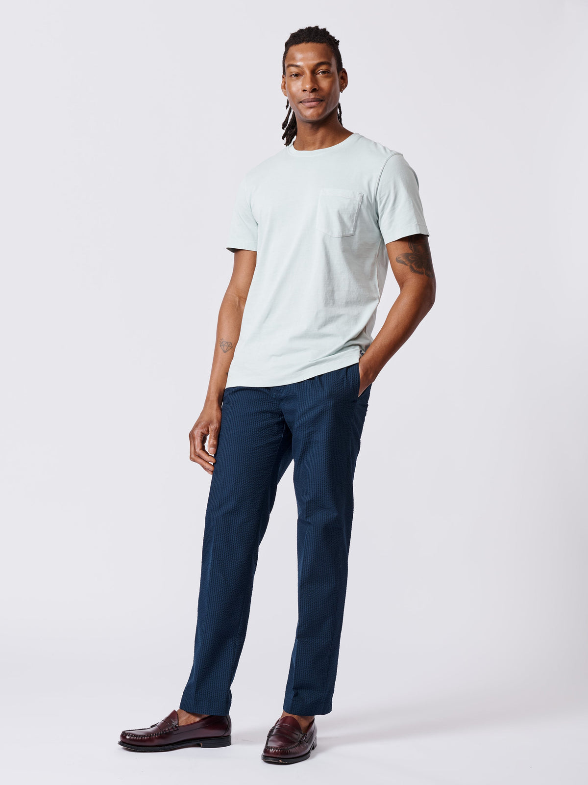 Aubin Mint Hareby Garment Dyed Pocket T-Shirt | Pocket Tee