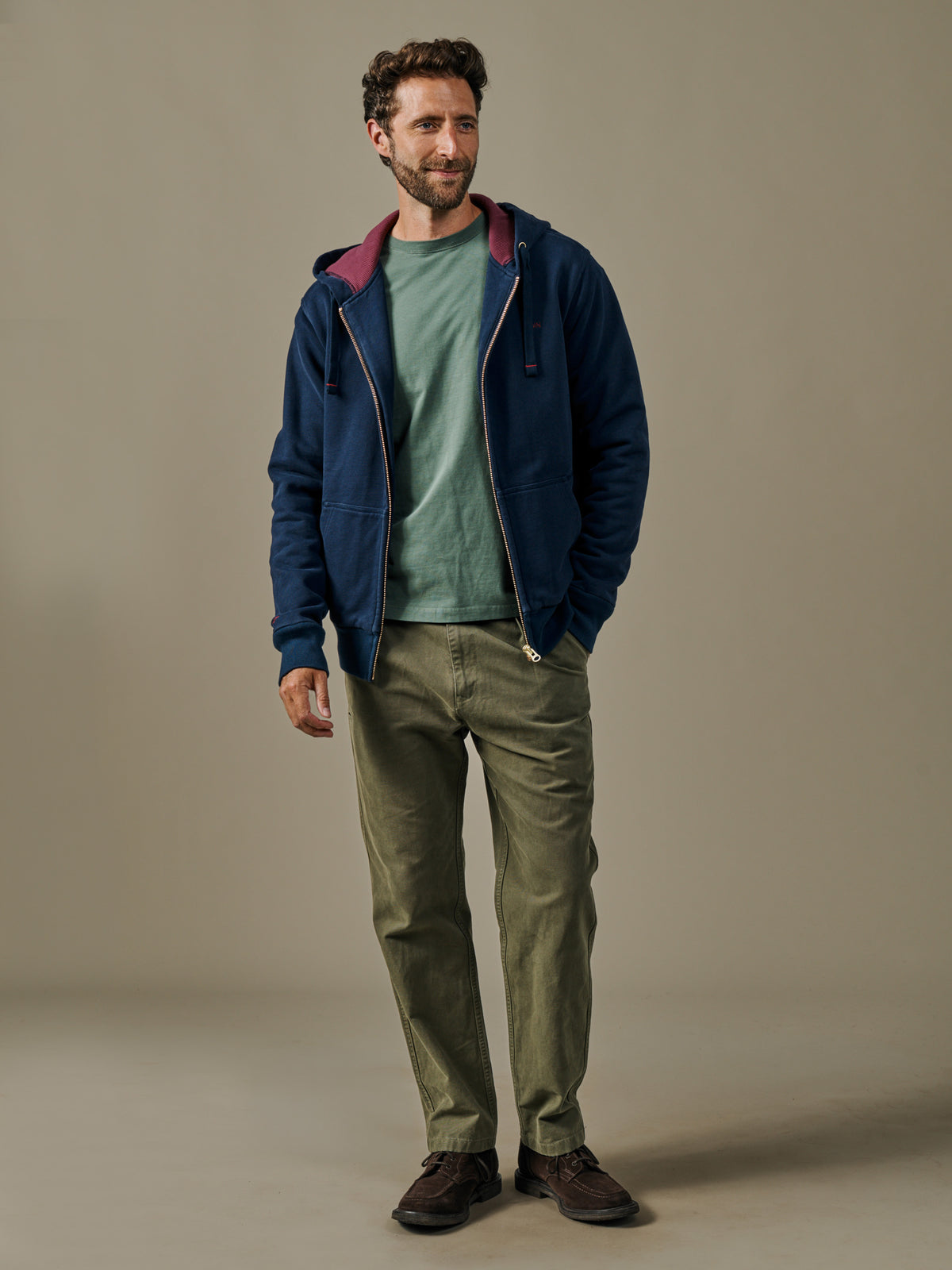 Aubin Navy Heslam Waffle Lined Hoody | Hoody