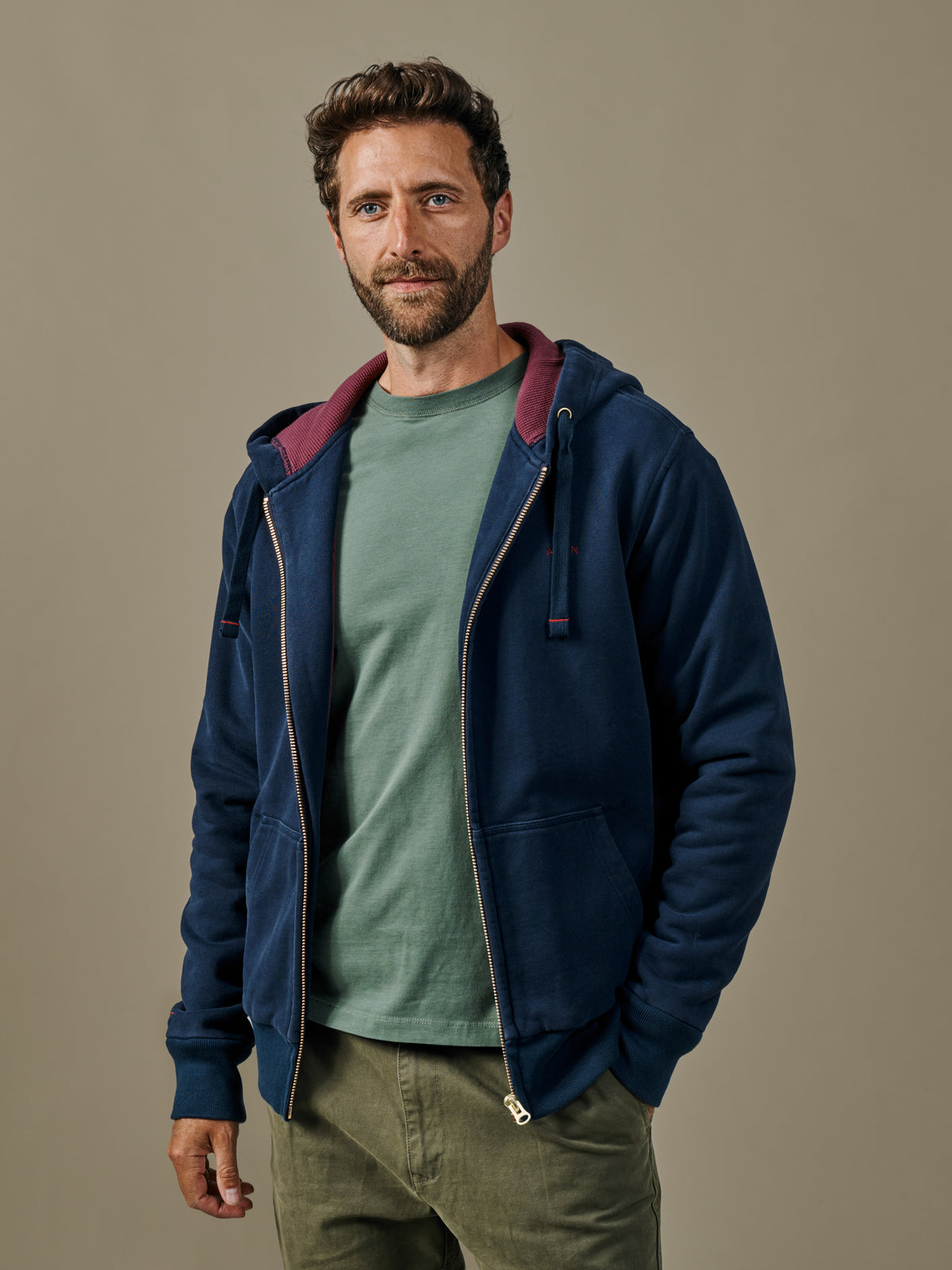 Aubin Navy Heslam Waffle Lined Hoody | Hoody
