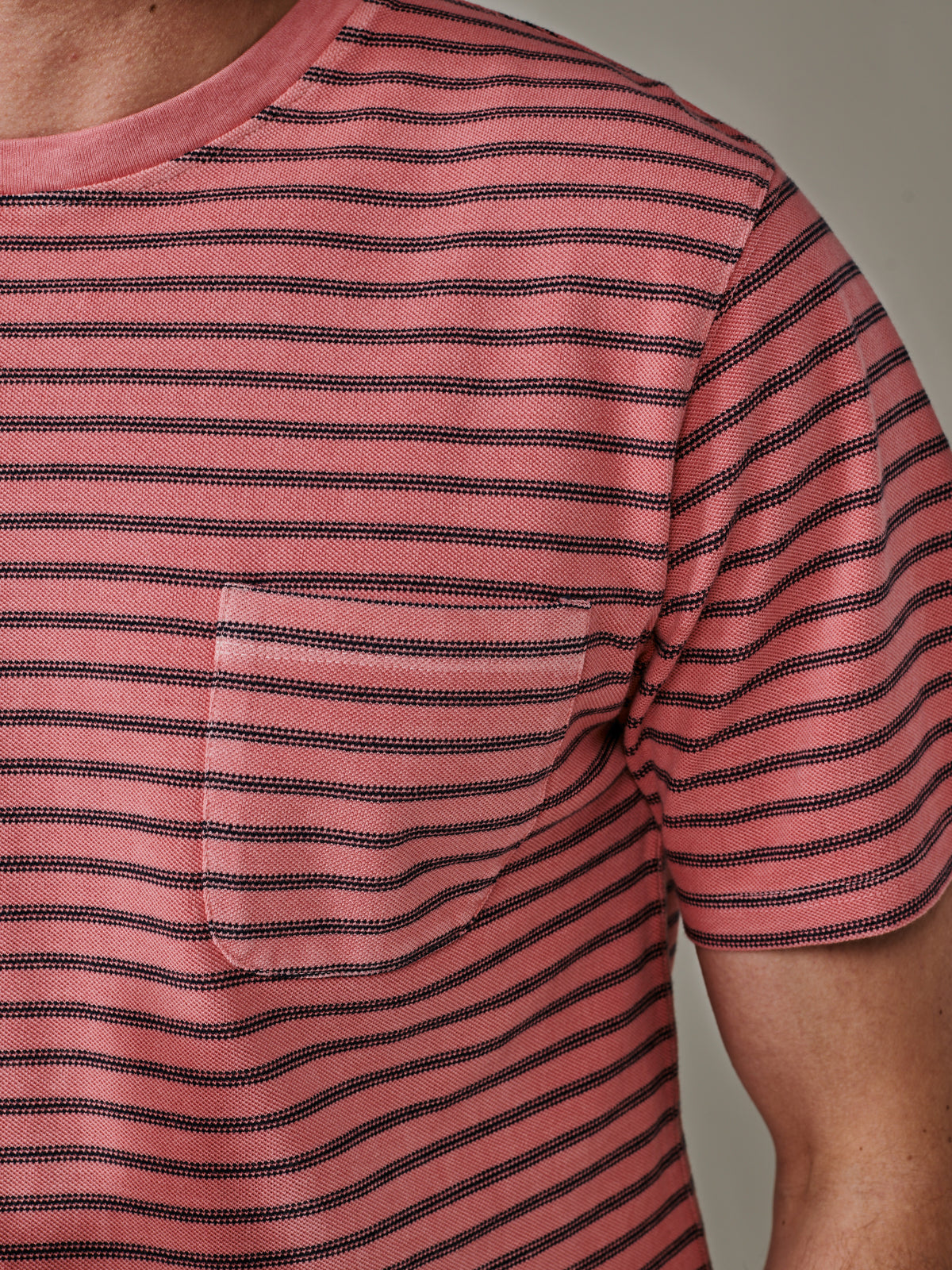 Aubin Washed Pink/Navy Stripe Humby Pique Striped T-Shirt | T-Shirt