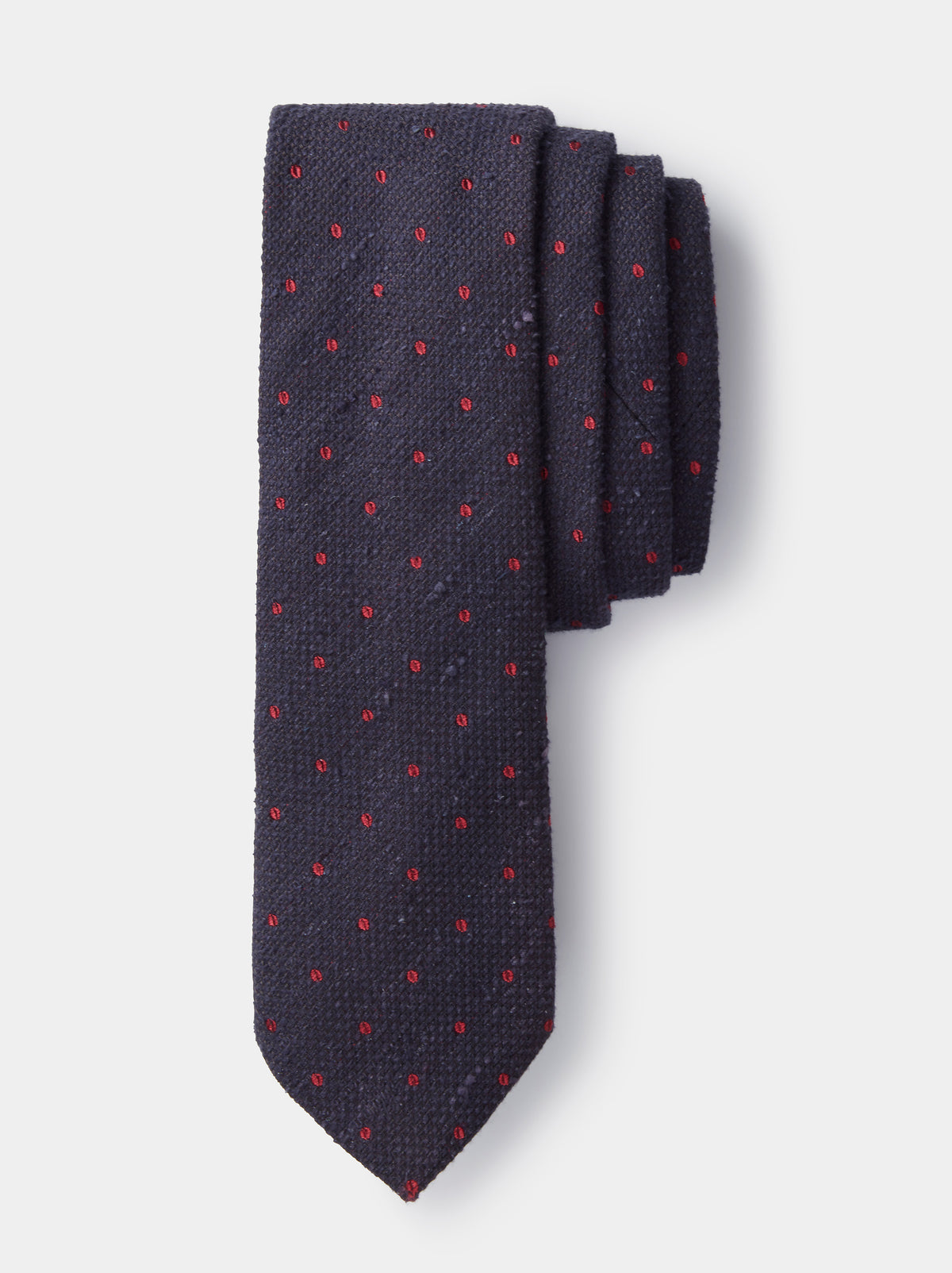 Aubin Hundleby Slub Silk Tie in Red Dot, styled as part of the Pocket Square & Tie Set
