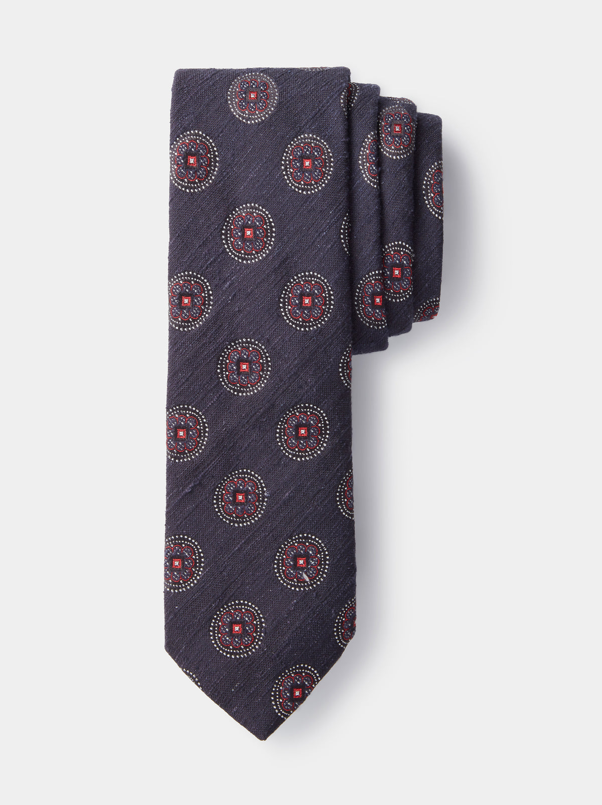 Aubin Hundleby Slub Silk Tie in Medallion, styled as part of the Shirt & Tie Set