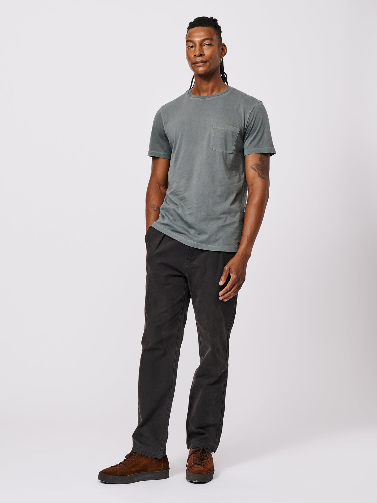 Aubin Charocal Hareby Garment Dyed Pocket T-Shirt | Pocket Tee