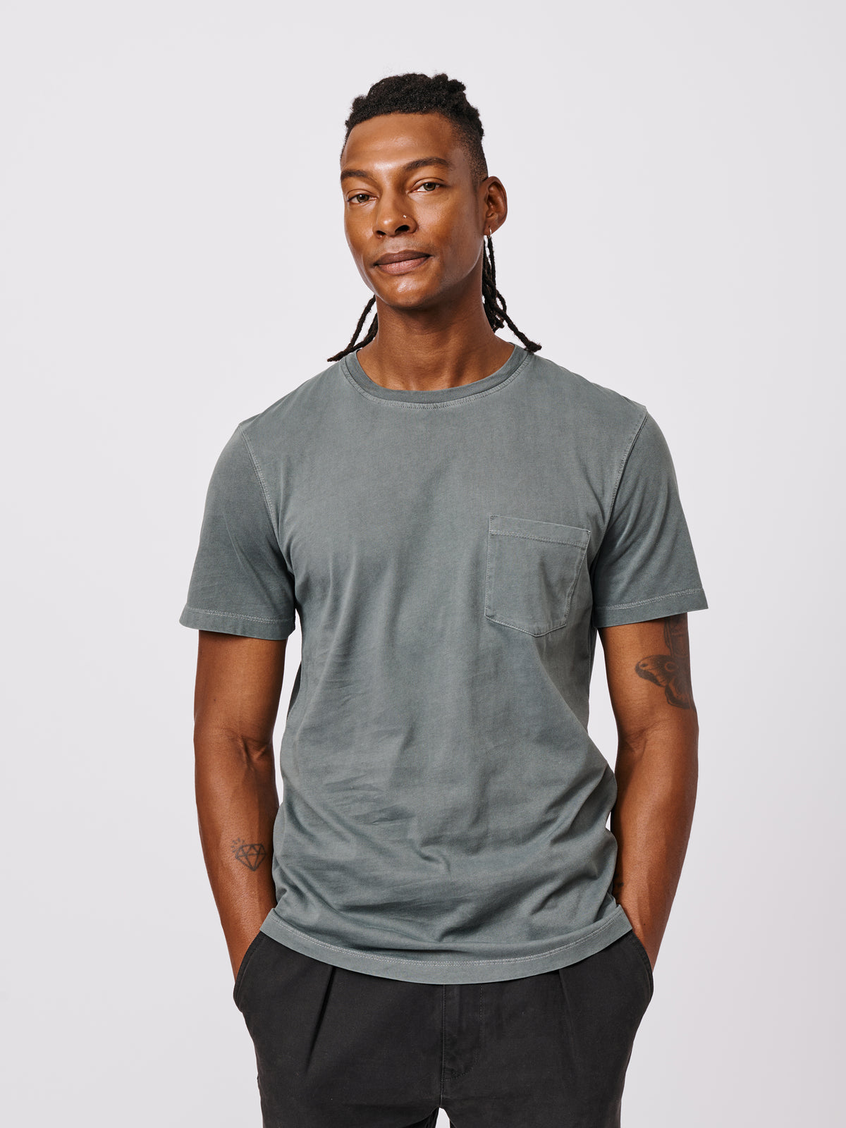 Aubin Charocal Hareby Garment Dyed Pocket T-Shirt | Pocket Tee