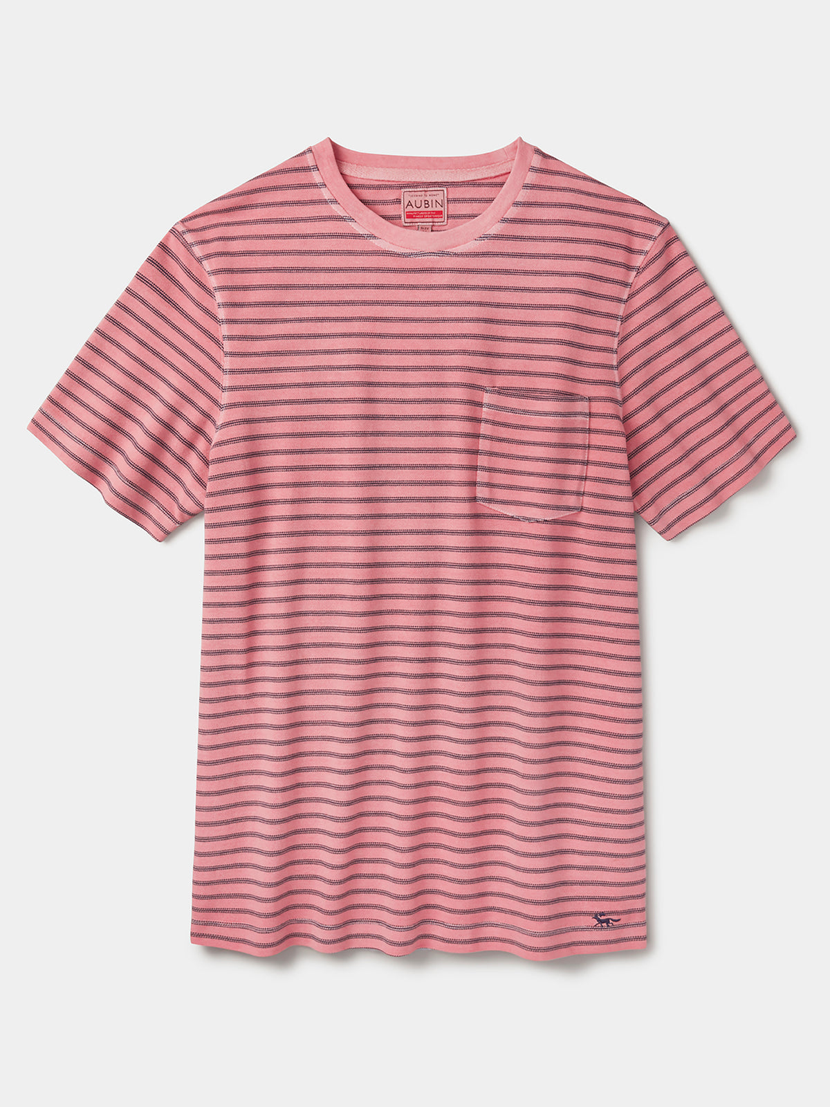 Aubin Washed Pink/Navy Stripe Humby Pique Striped T-Shirt | T-Shirt