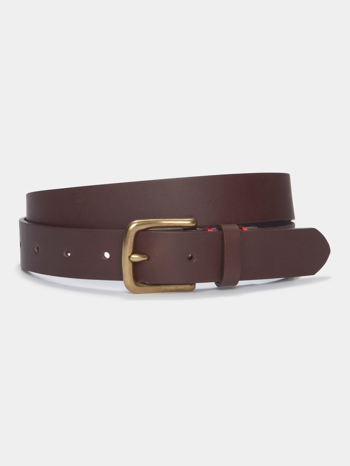 Aubin Thorn Leather Belt in Brown, styled as part of the Belt & Sock Set