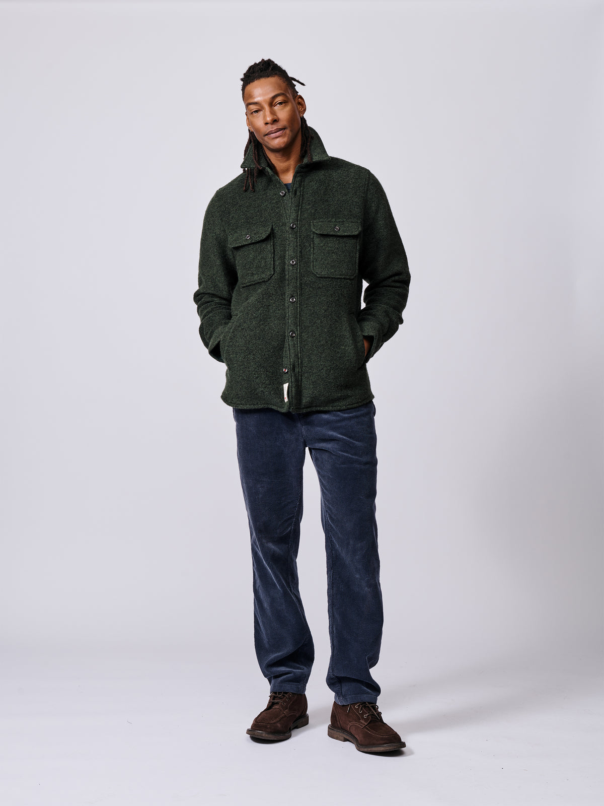Aubin Khaki Kendale Boiled Wool Overshirt | Overshirt