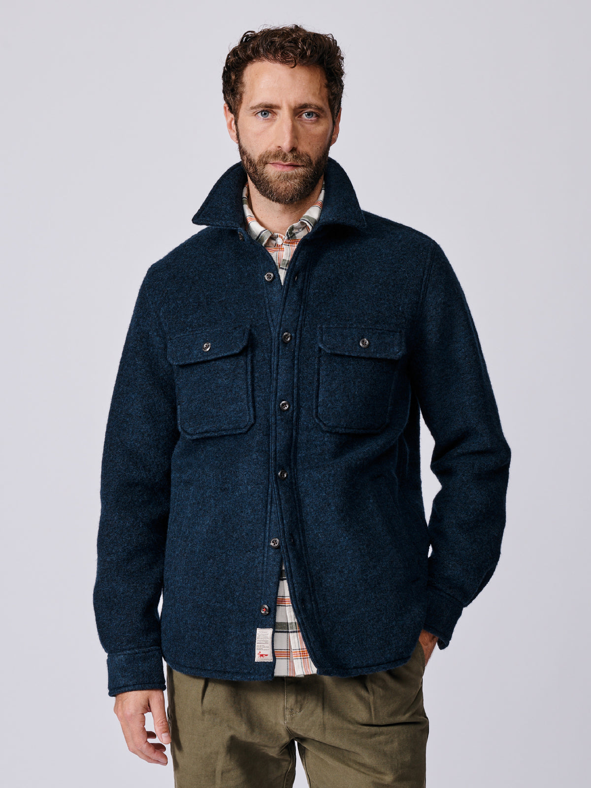 Aubin Navy Kendale Boiled Wool Overshirt | Overshirt