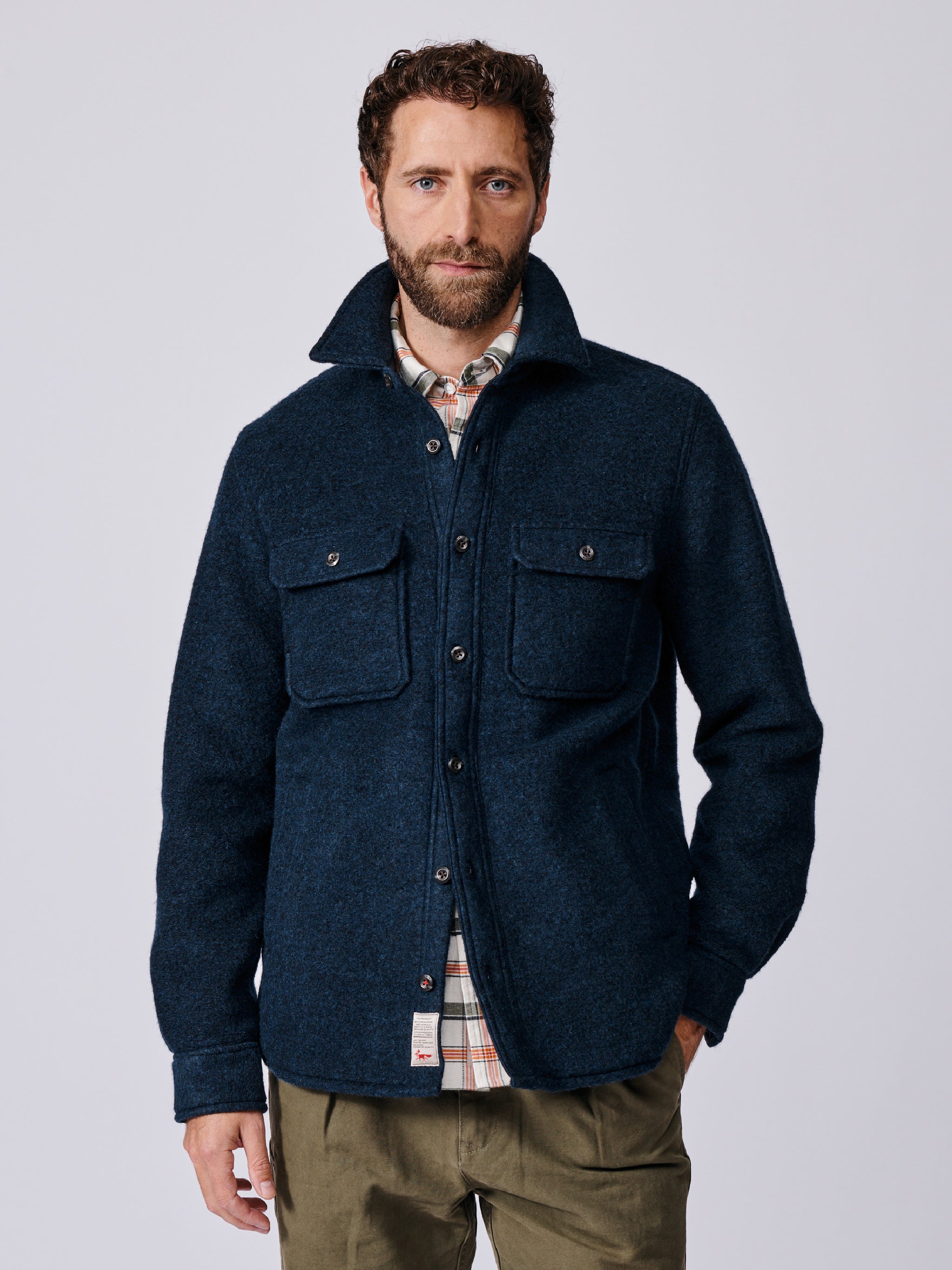 Navy Kendale Boiled Wool Overshirt | Aubin