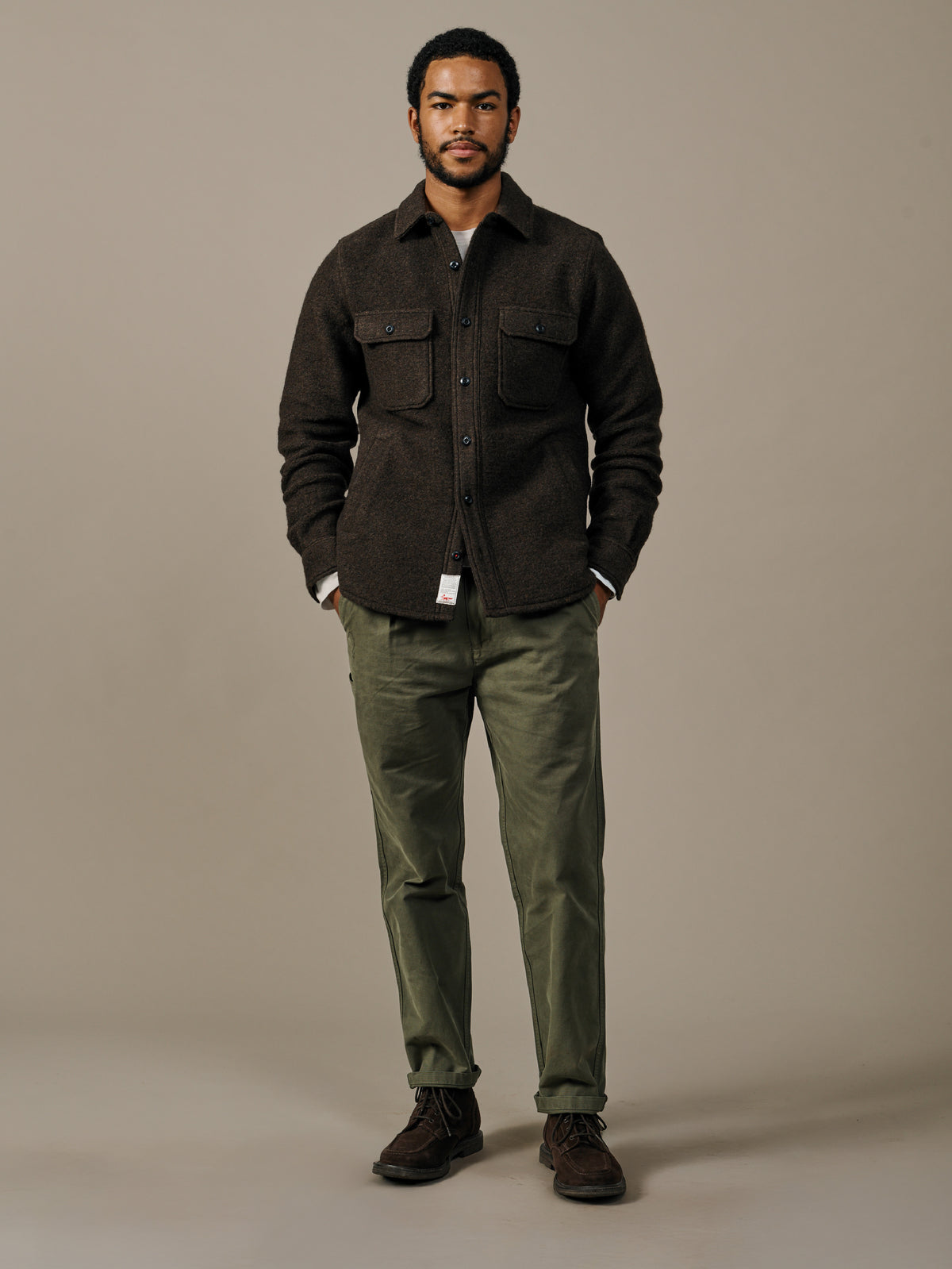 Aubin Dark Chocolate Kendale Boiled Wool Overshirt | Overshirt