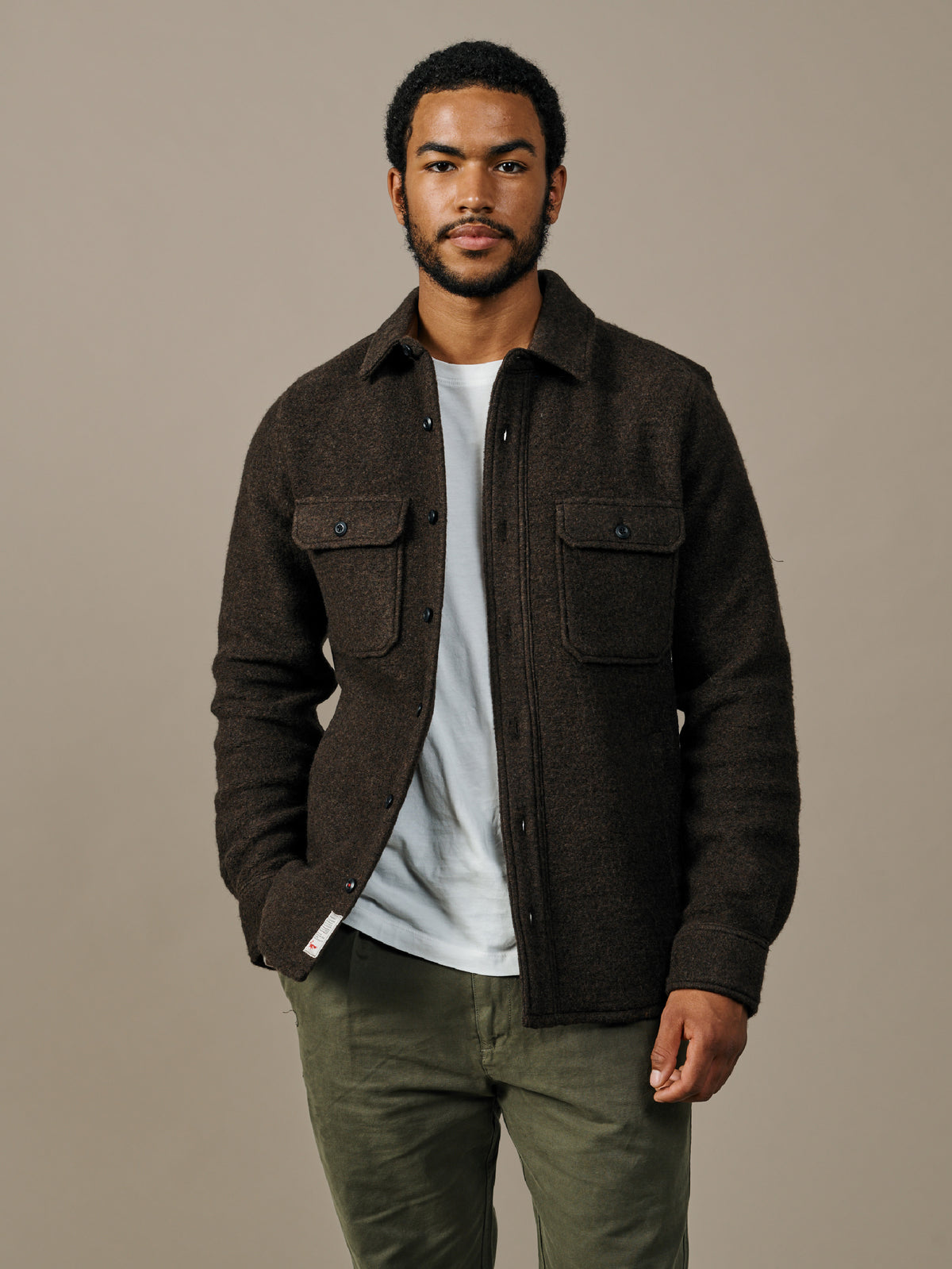 Aubin Dark Chocolate Kendale Boiled Wool Overshirt | Overshirt