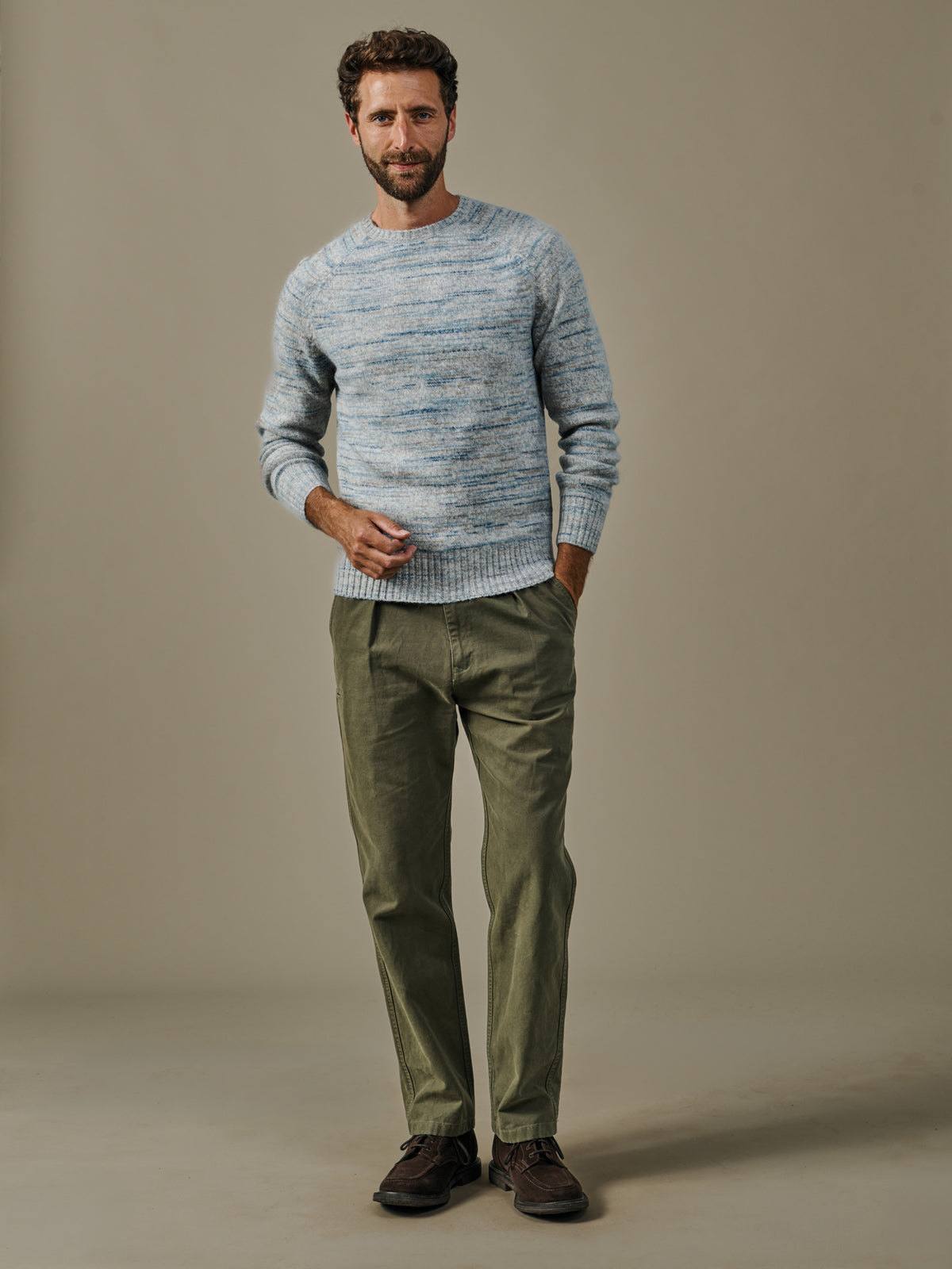 Aubin Blues Mix Knighton Space Dyed Crew Neck Jumper | Crew Neck
