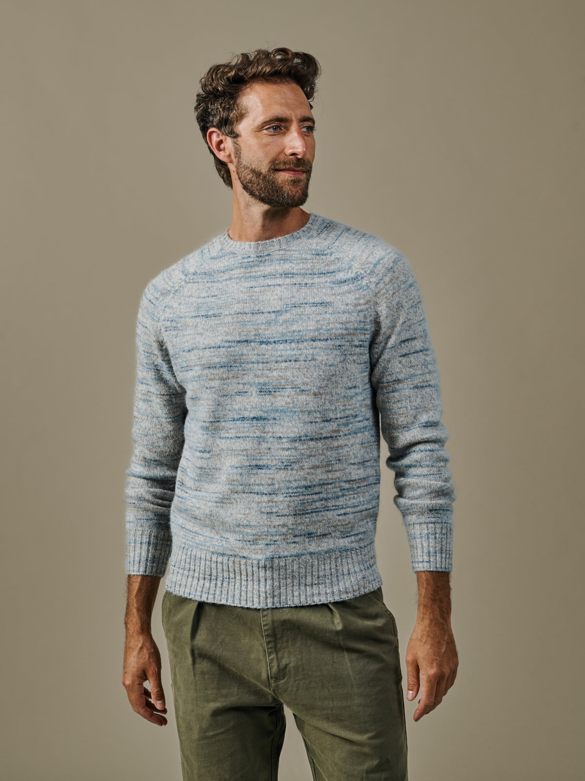 Aubin Blues Mix Knighton Space Dyed Crew Neck Jumper | Crew Neck