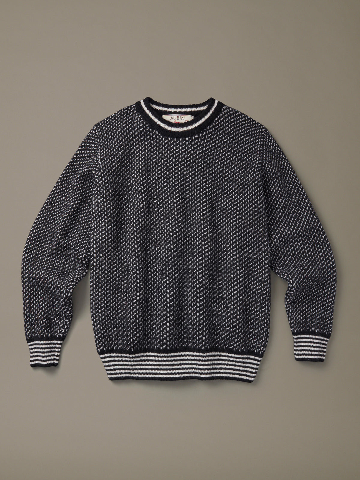 Aubin Black/Ecru Kirk Fisherman Jumper | Crew Neck