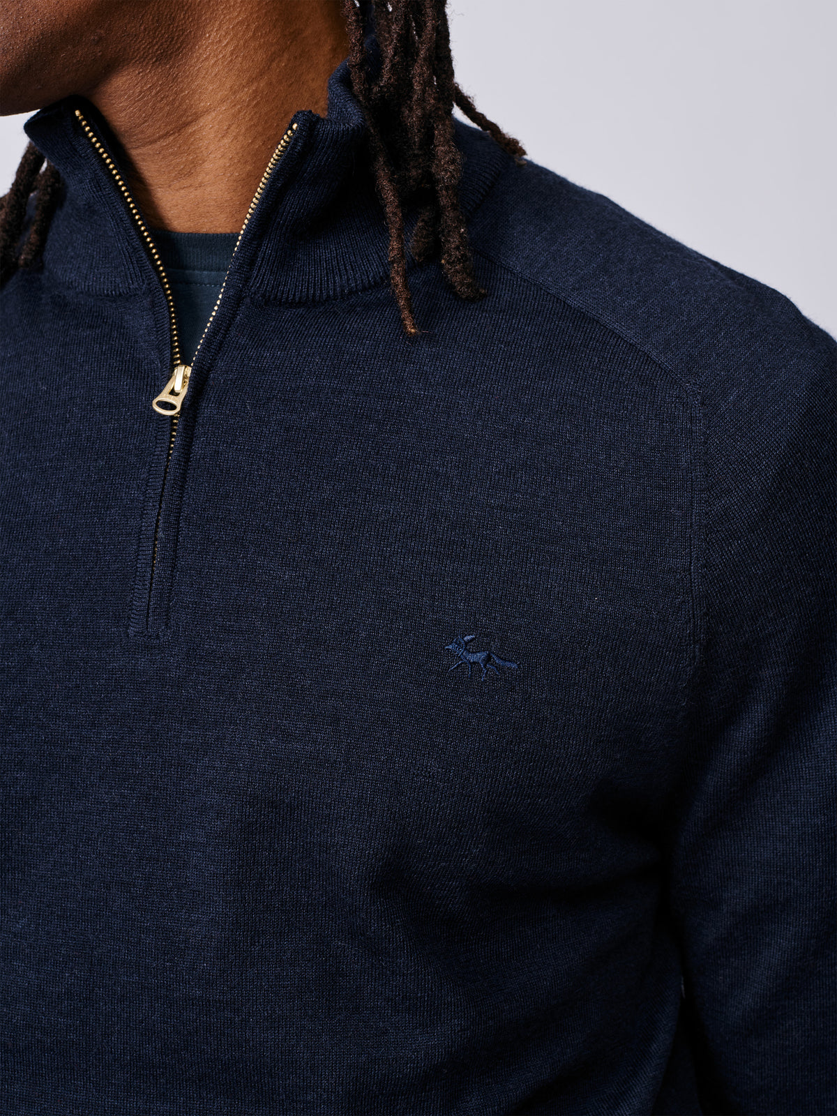 Aubin Navy Laurel Extra Fine Merino Zip Neck Jumper | Zip Neck