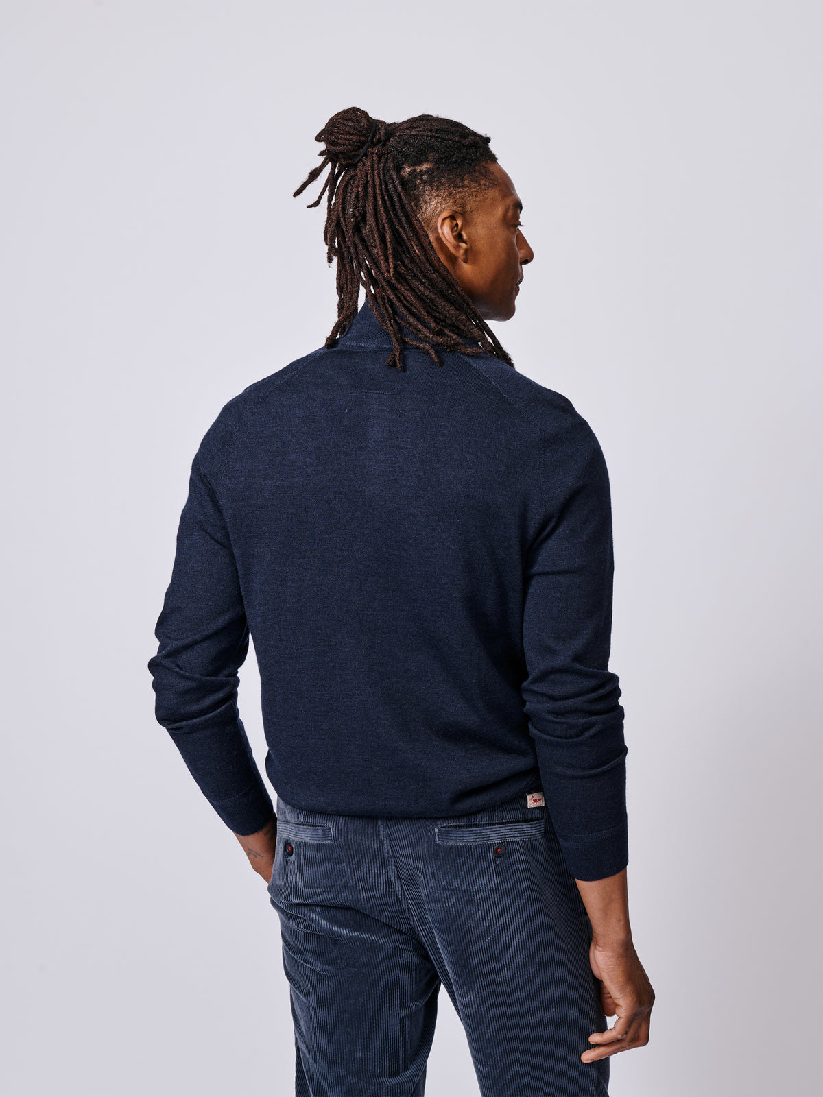 Aubin Navy Laurel Extra Fine Merino Zip Neck Jumper | Zip Neck