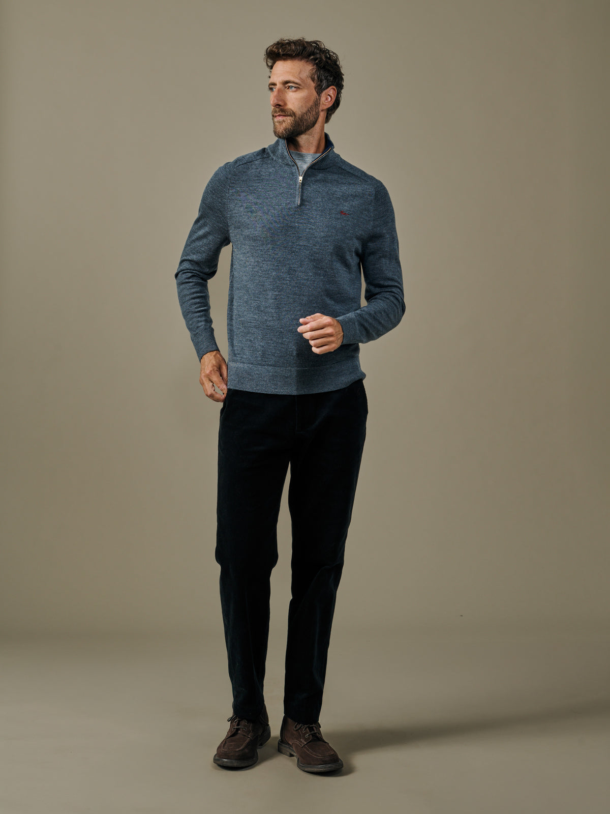 Aubin Grey Marl Laurel Extra Fine Merino Zip Neck Jumper | Zip Neck