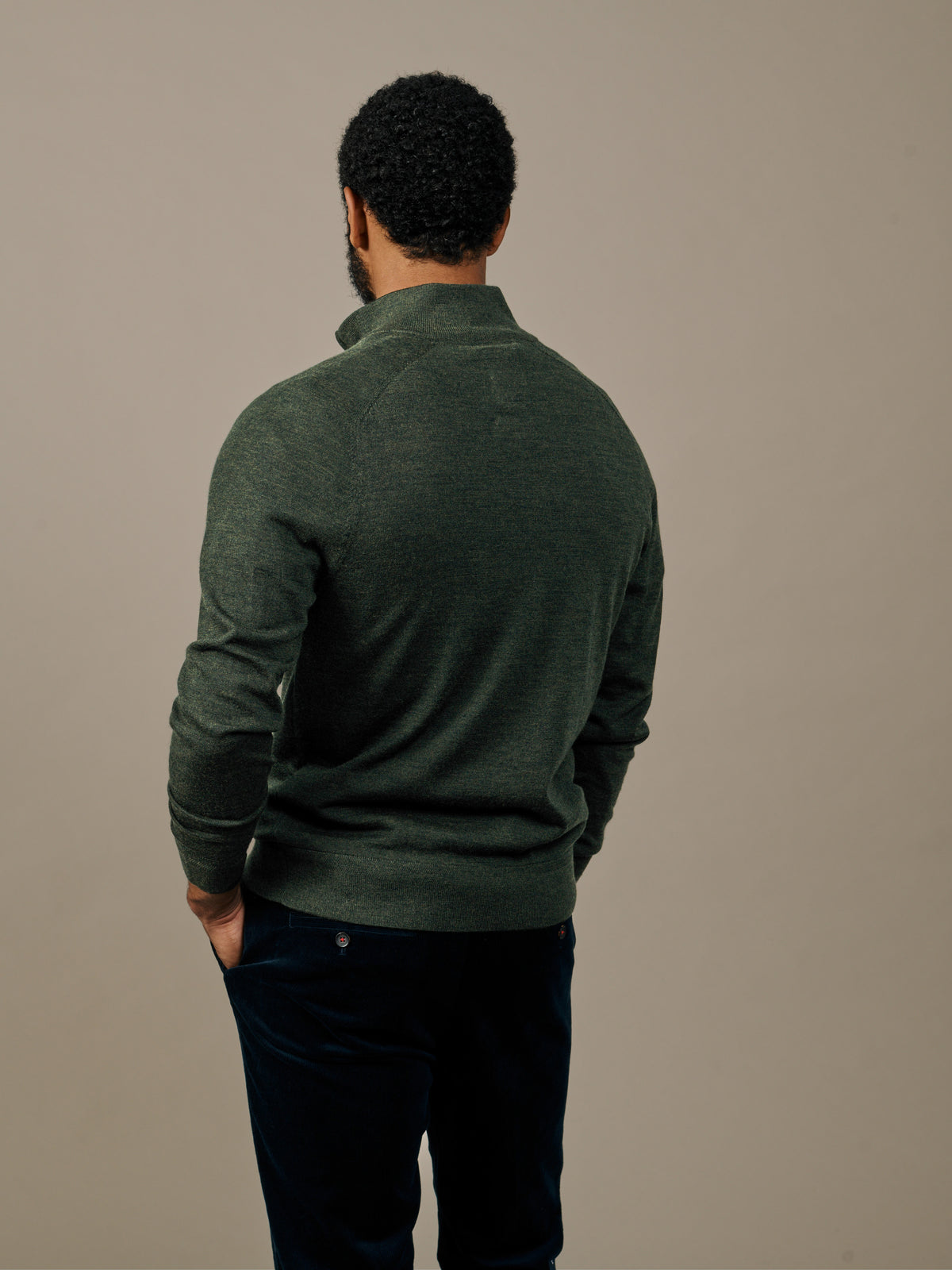 Aubin Dark Khaki Laurel Extra Fine Merino Zip Neck Jumper | Zip Neck
