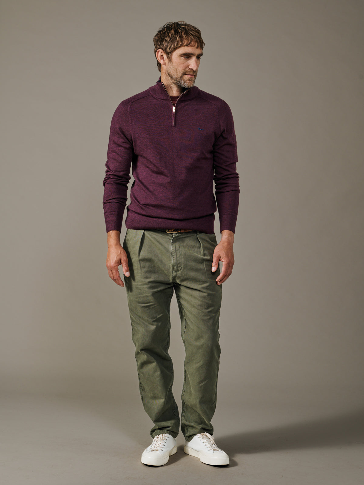 Aubin Oxblood Laurel Extra Fine Merino Zip Neck Jumper | Zip Neck