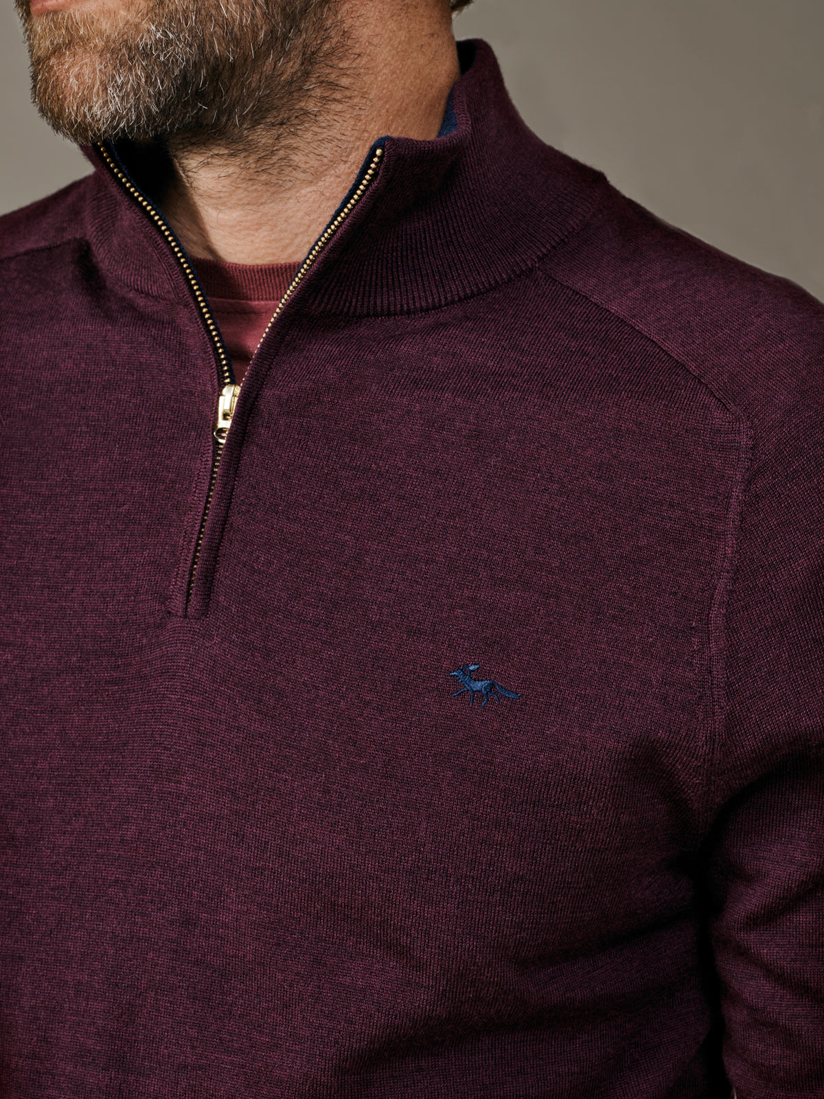 Aubin Oxblood Laurel Extra Fine Merino Zip Neck Jumper | Zip Neck