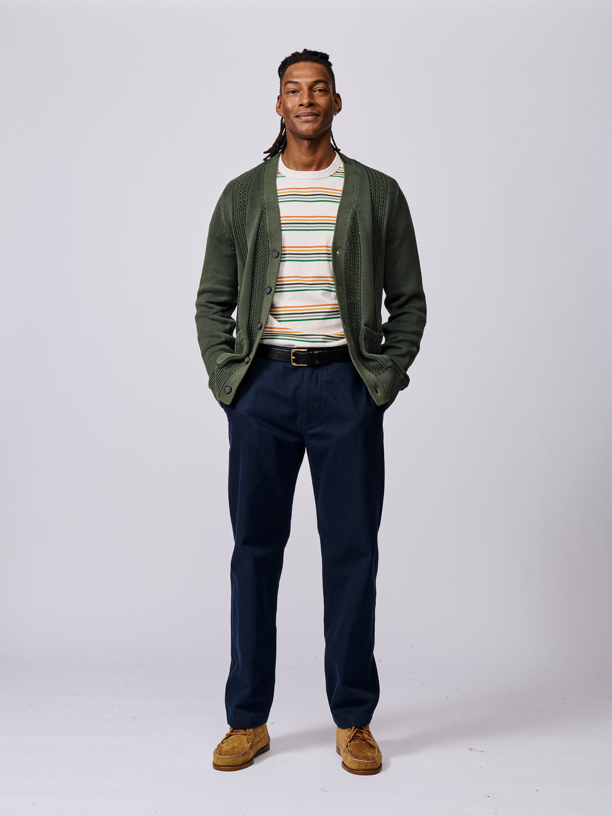 Aubin Khaki Lister Cotton Stitch Detail Cardigan | Cardigan