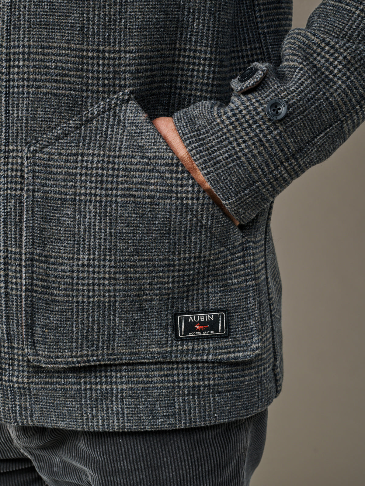 Aubin Prince of Wales Check Lockwood Wool Barn Jacket | Wool Coat