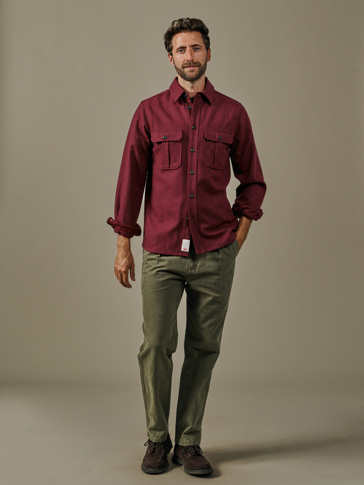 Aubin Oxblood Lysaghts Wool Overshirt | Overshirt