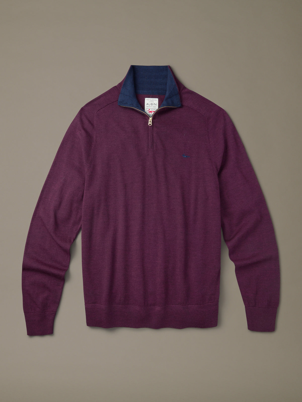 Aubin Oxblood Laurel Extra Fine Merino Zip Neck Jumper | Zip Neck