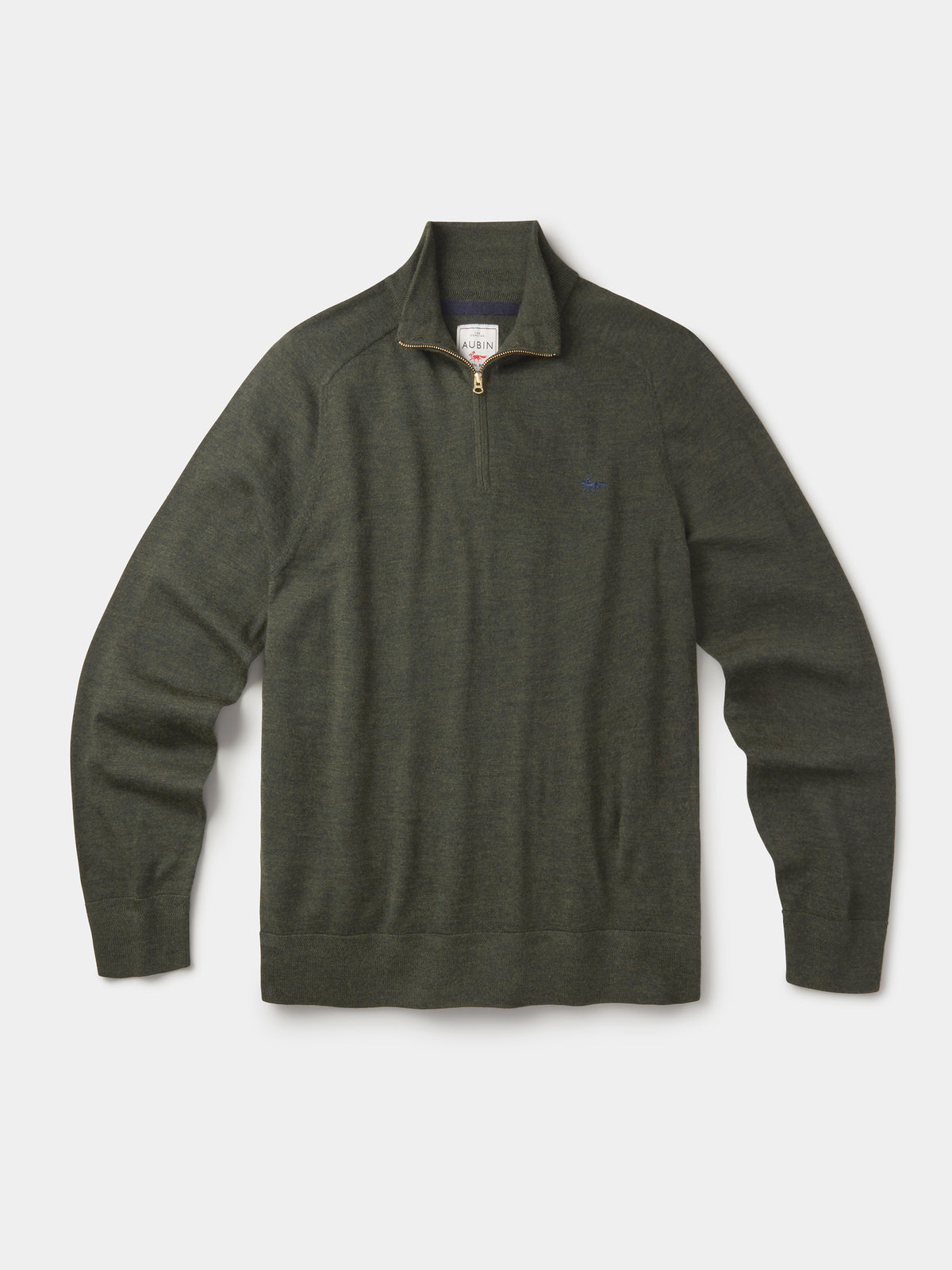 Aubin Dark Khaki Laurel Extra Fine Merino Zip Neck Jumper | Zip Neck